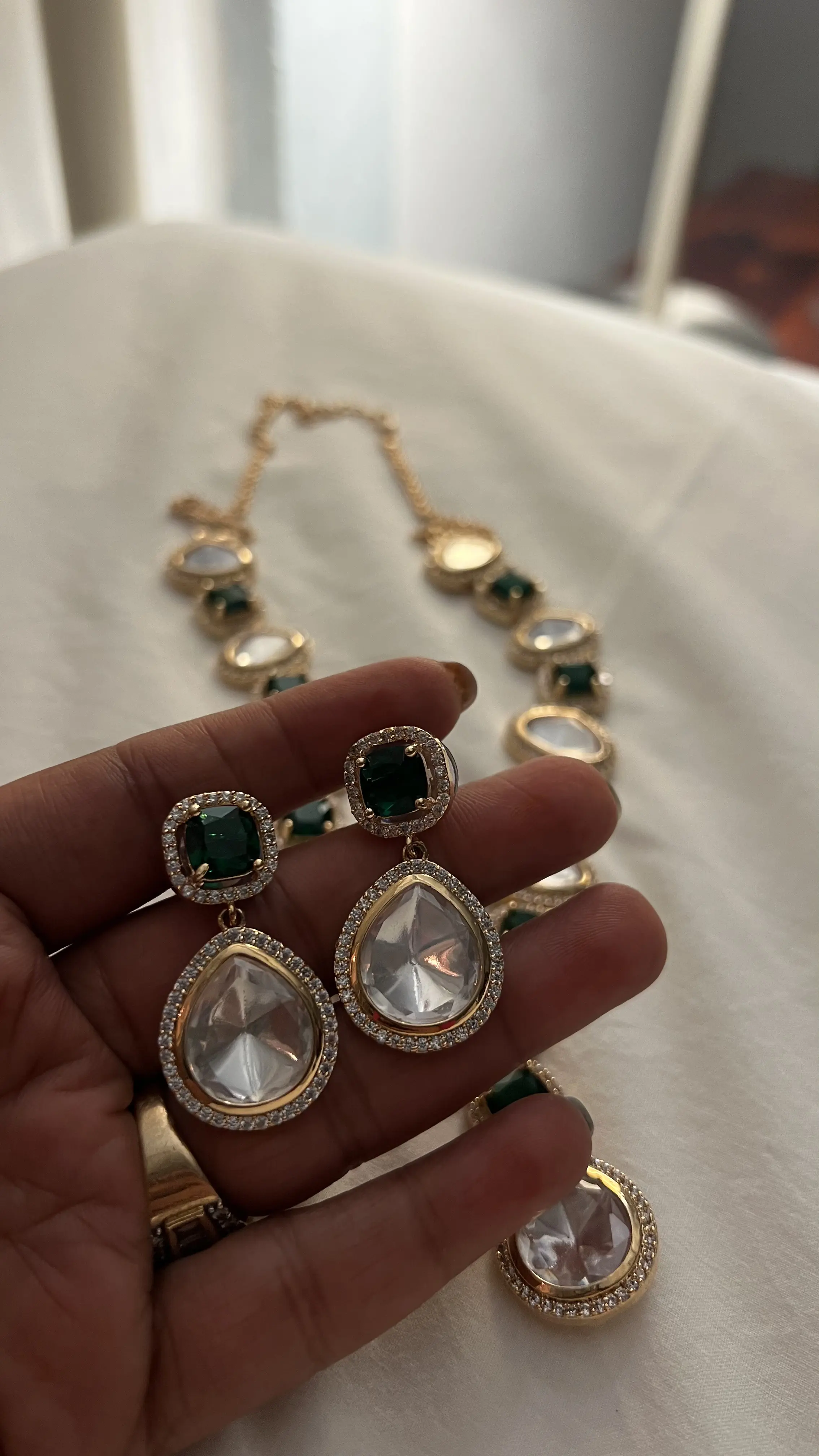 Noor Polki Moissanite Necklace Set - Image 9