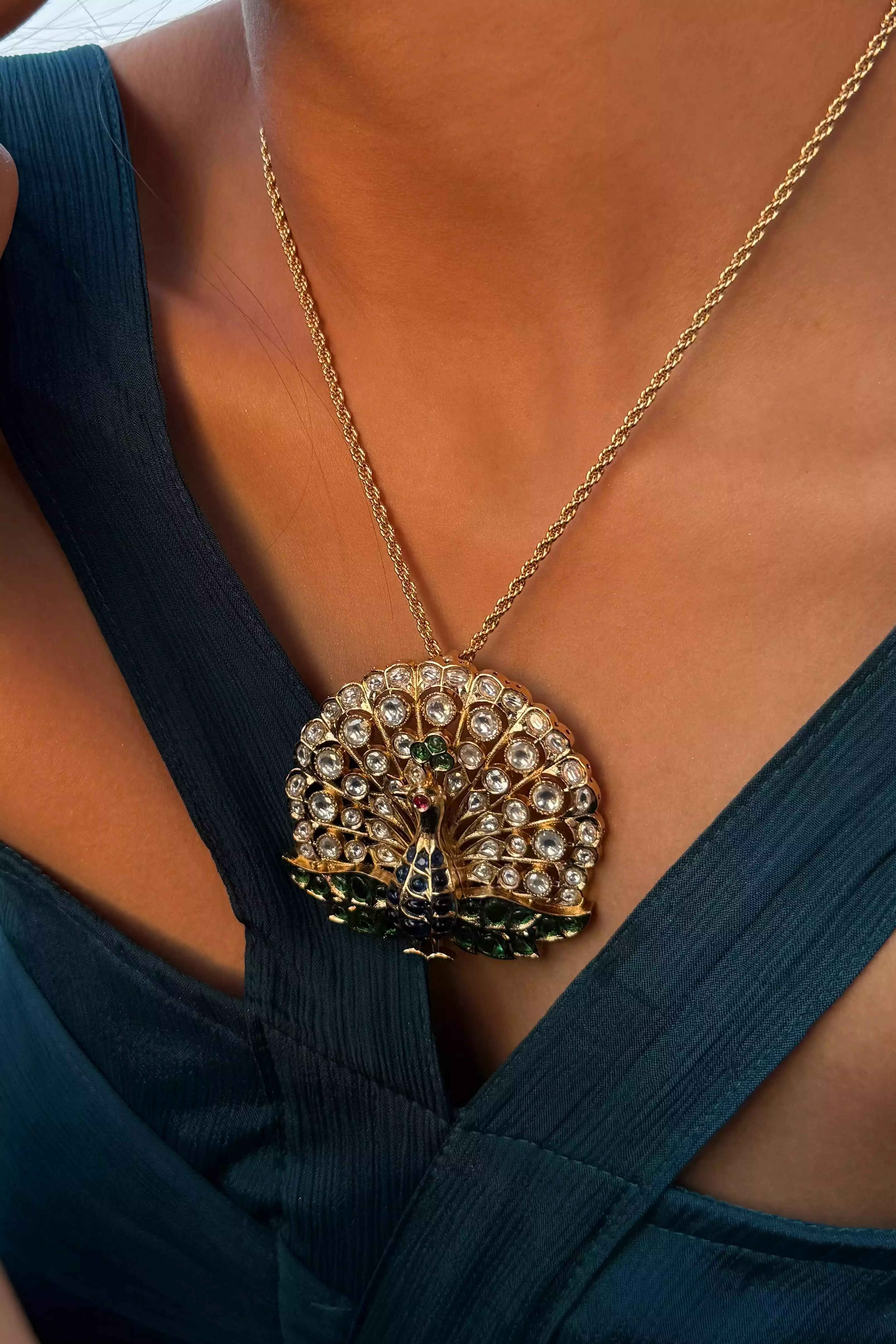Meera Mayur Circle Polki Necklace Set - Image 3