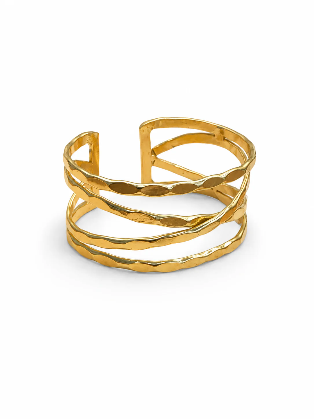 Hammered Gold Multi-Layer Open Cuff Bracelet