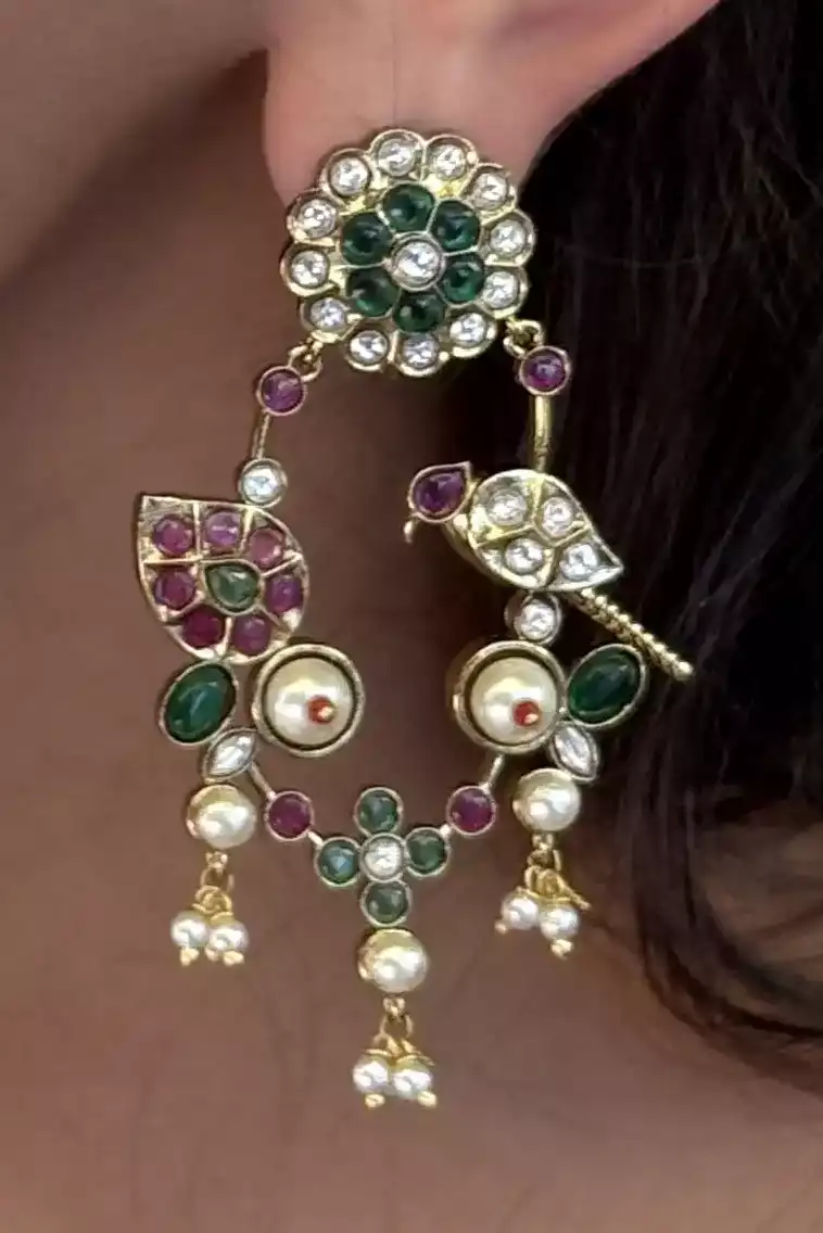 Misha Turquoise Devotion Polki Pearl Earrings - Image 3