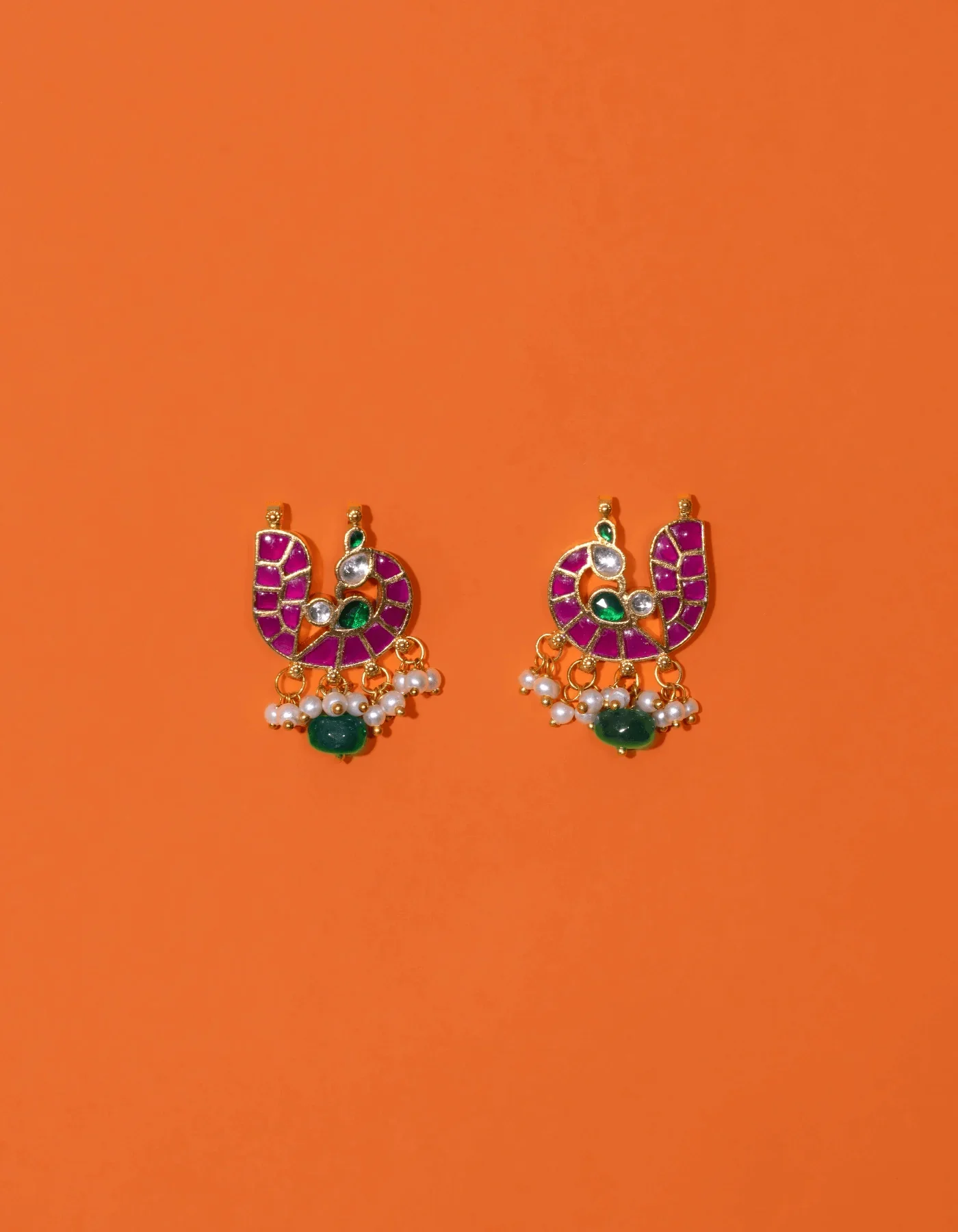 Bhagavati Mor Shaped Polki With Semi-precious Stone With Basra Moti - Image 3