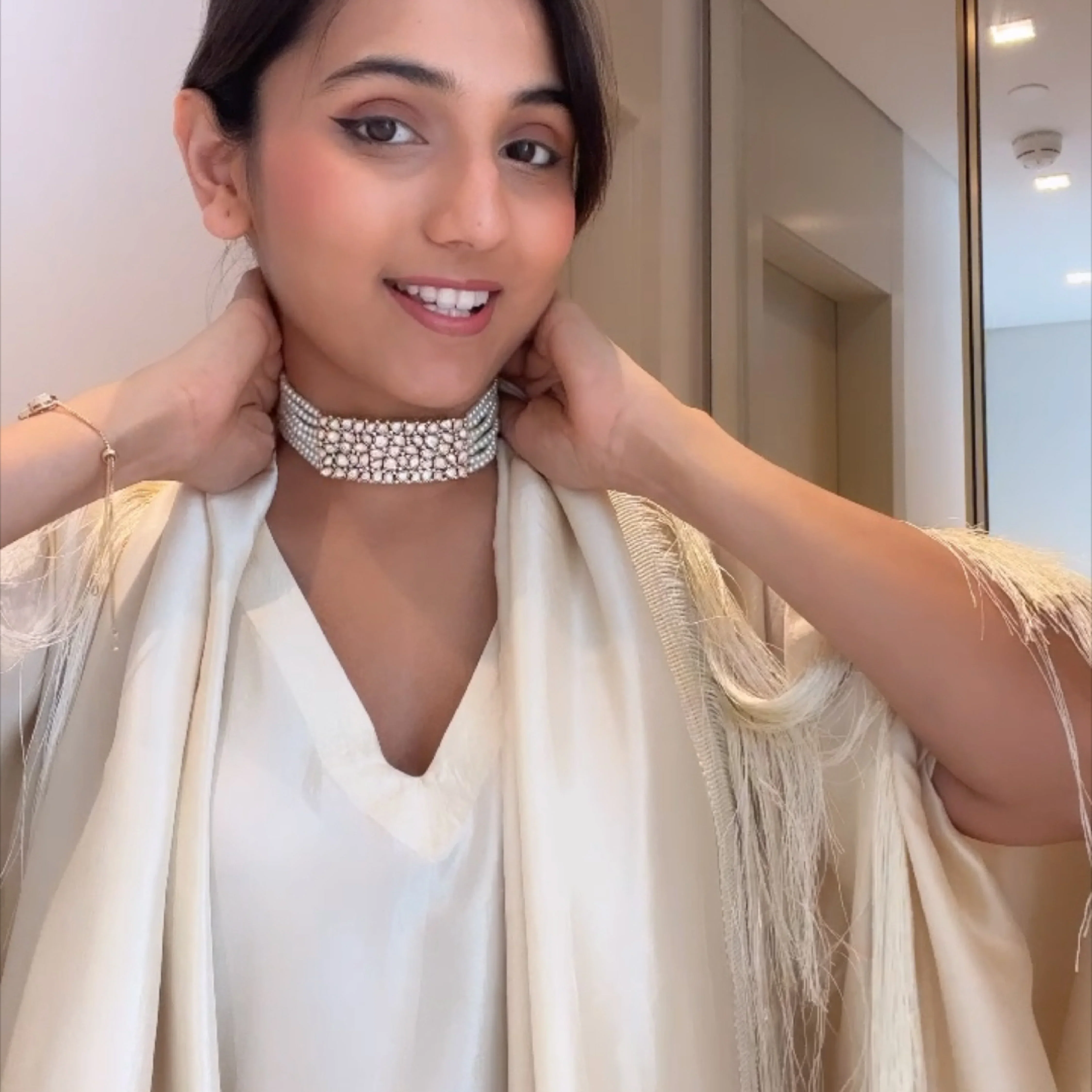 Sandhya Moti Uneven Small Faux Moissanite Choker - Image 3