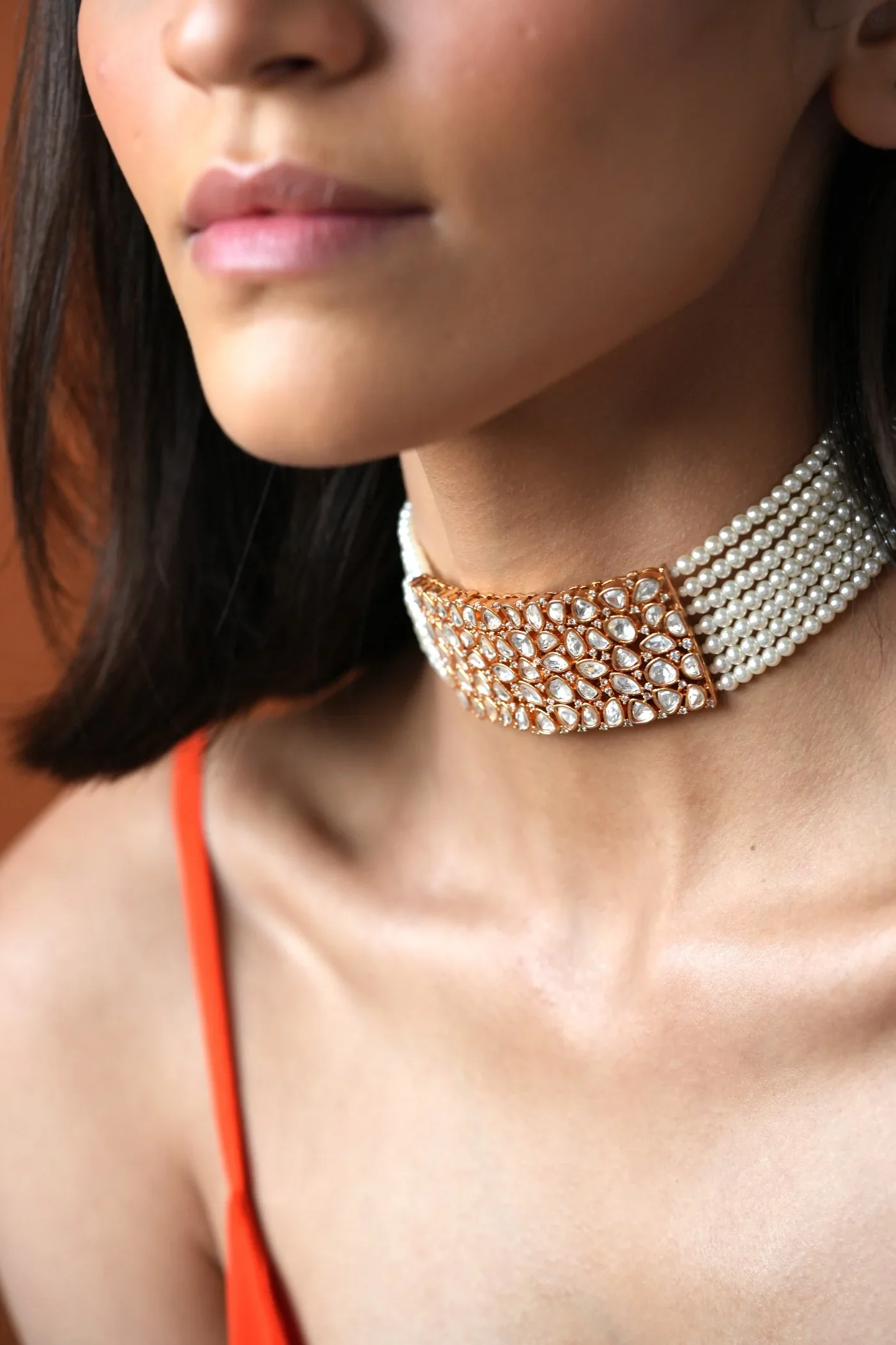 Sandhya Moti Uneven Small Faux Moissanite Choker - Image 5