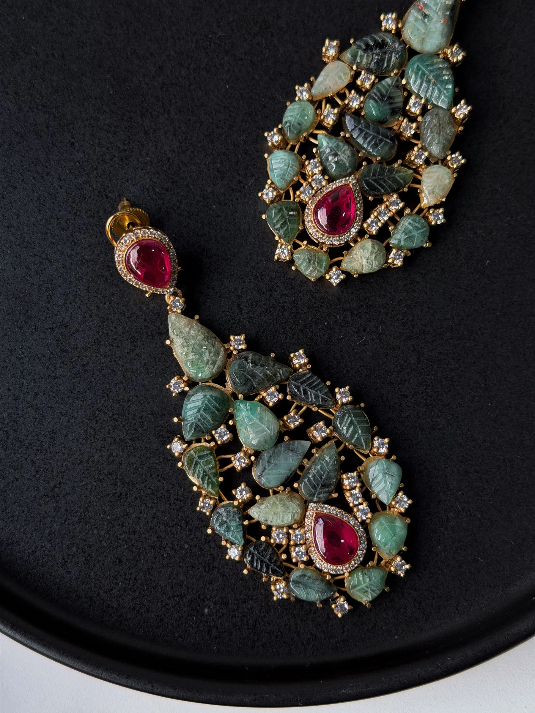 Nalini Emerald Ruby Teardrop Multicoloured Stones Sp Polki Earrings - Image 4