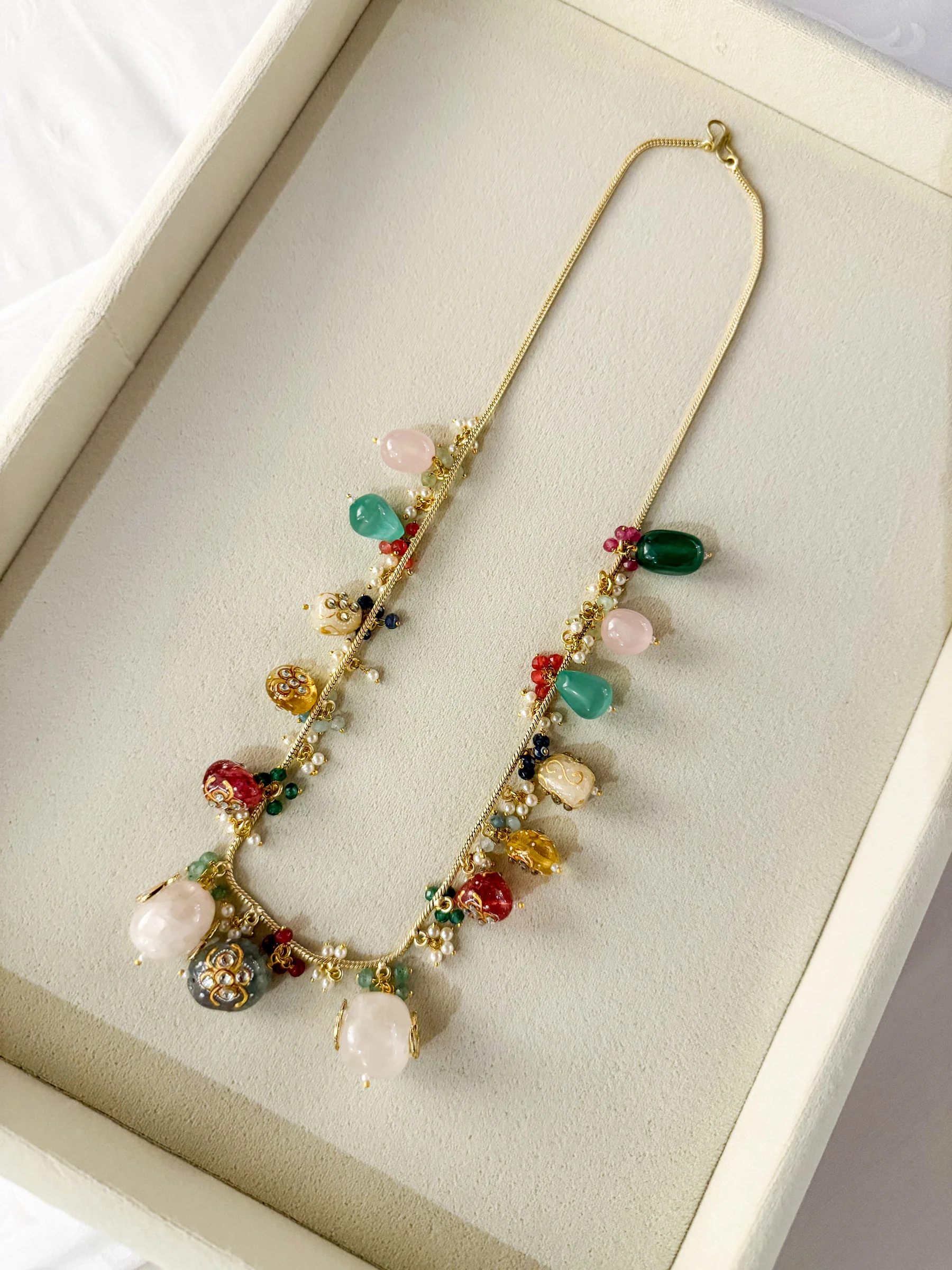 Nivanshi Multicoloured Stones Long Sp Polki Necklace - Image 7
