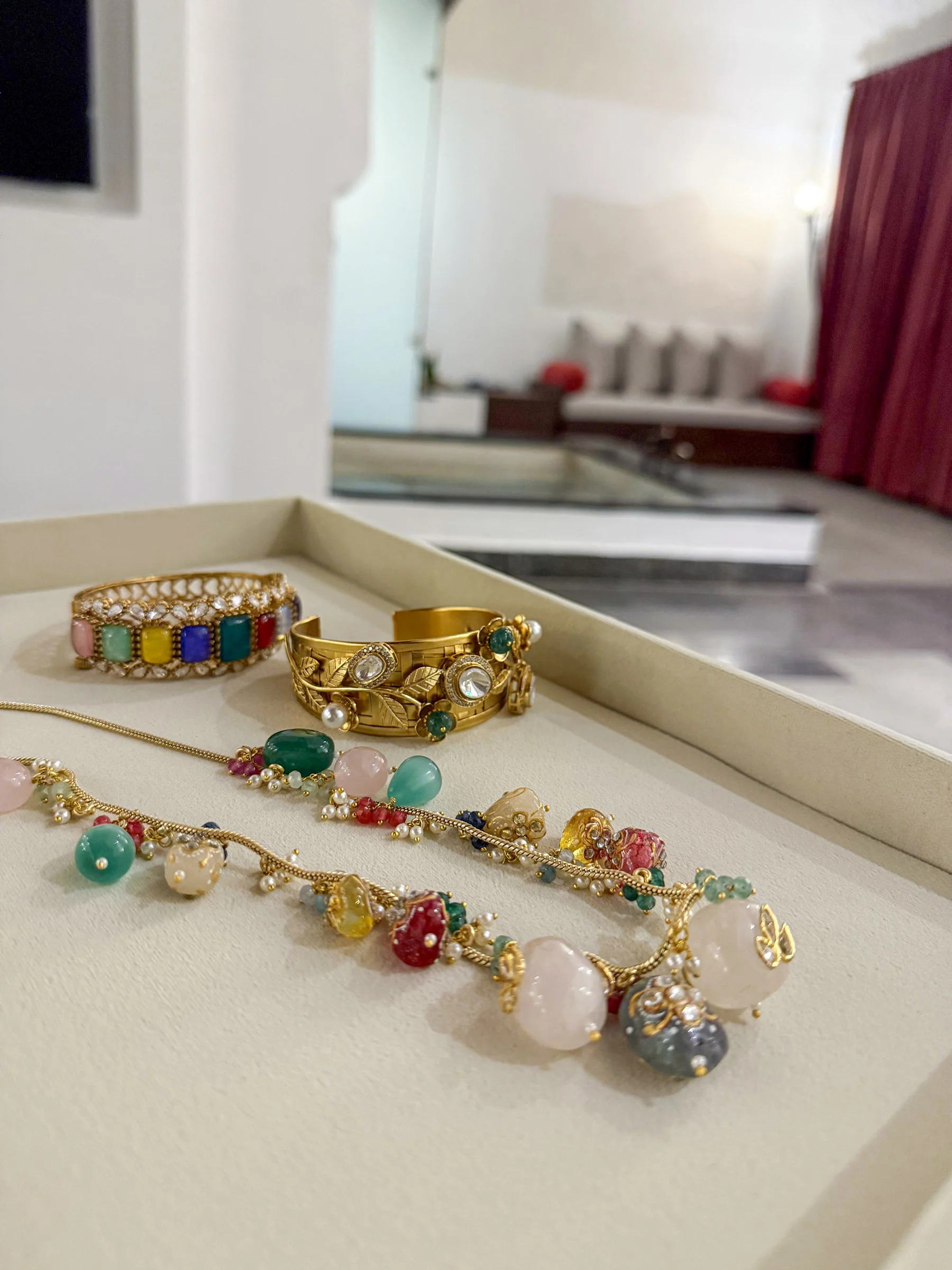Nivanshi Multicoloured Stones Long Sp Polki Necklace - Image 8