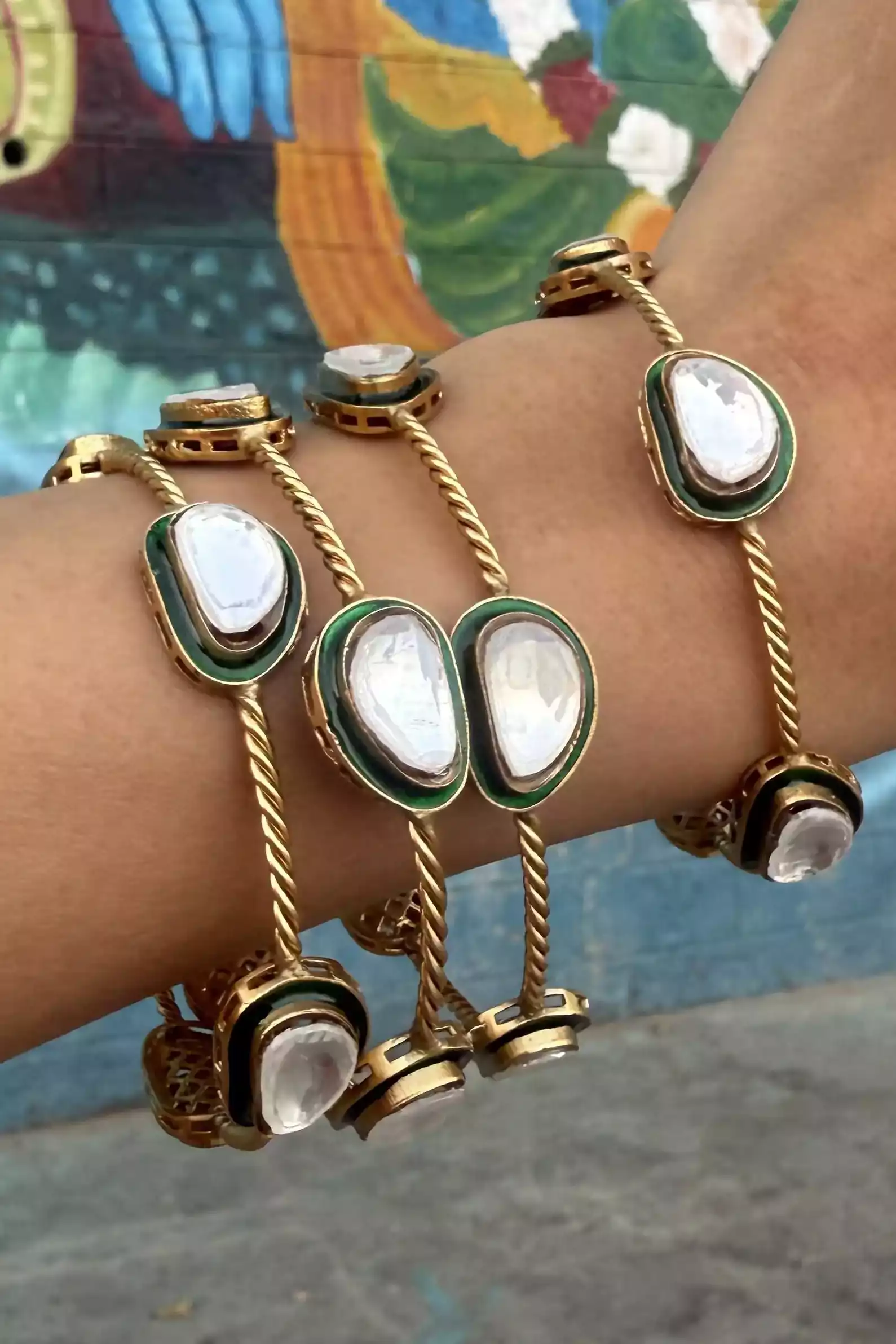 Omira Polki Meenakari Semi-Precious Bangle Set - Image 3