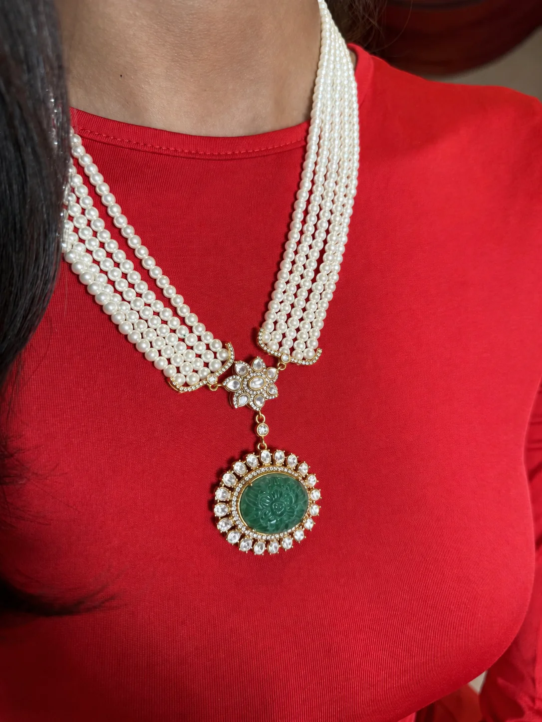 Pashmina Green Pendant Sp Necklace Set - Image 2