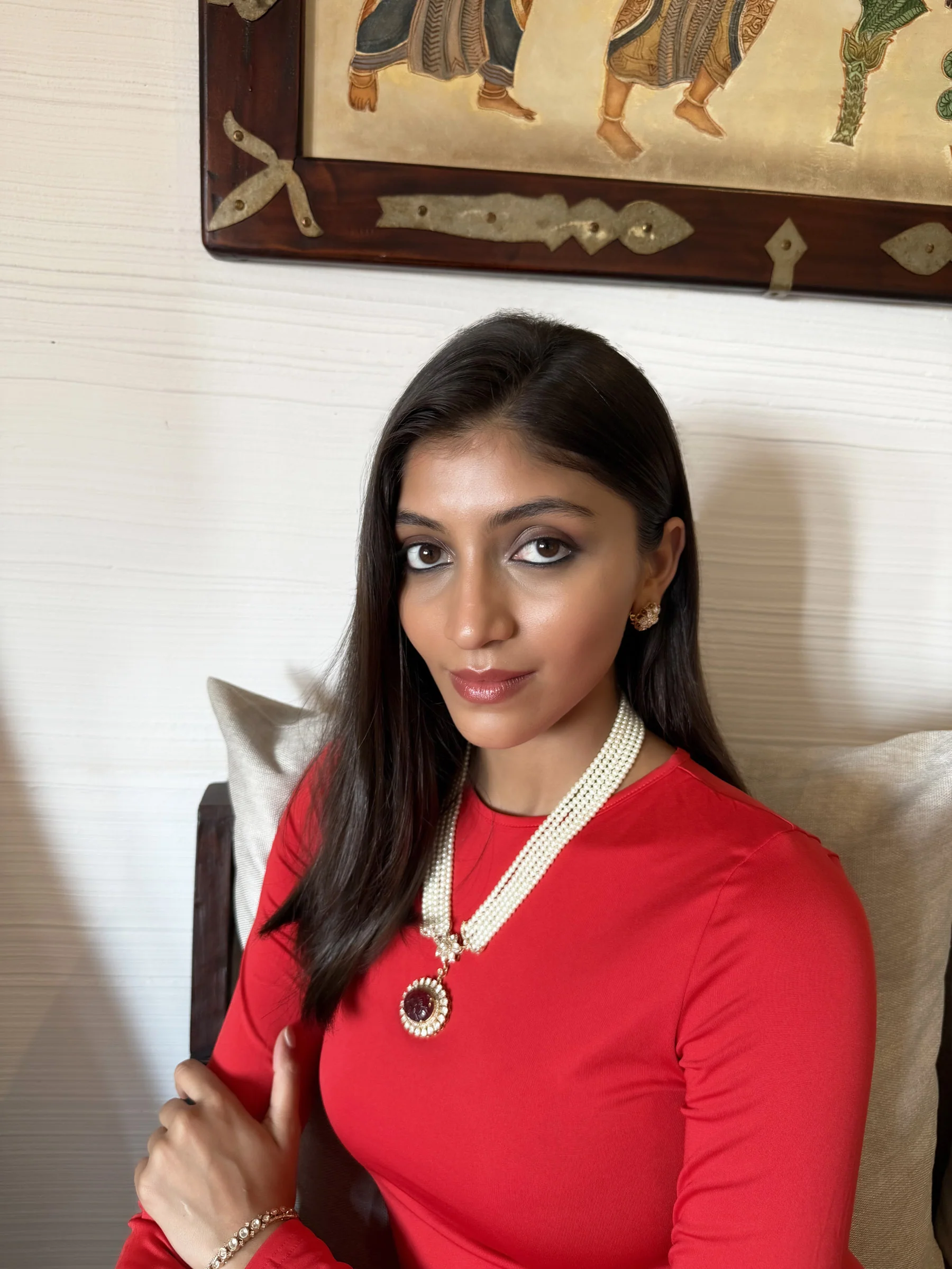 Pashmina Red Pendant Sp Necklace Set - Image 4