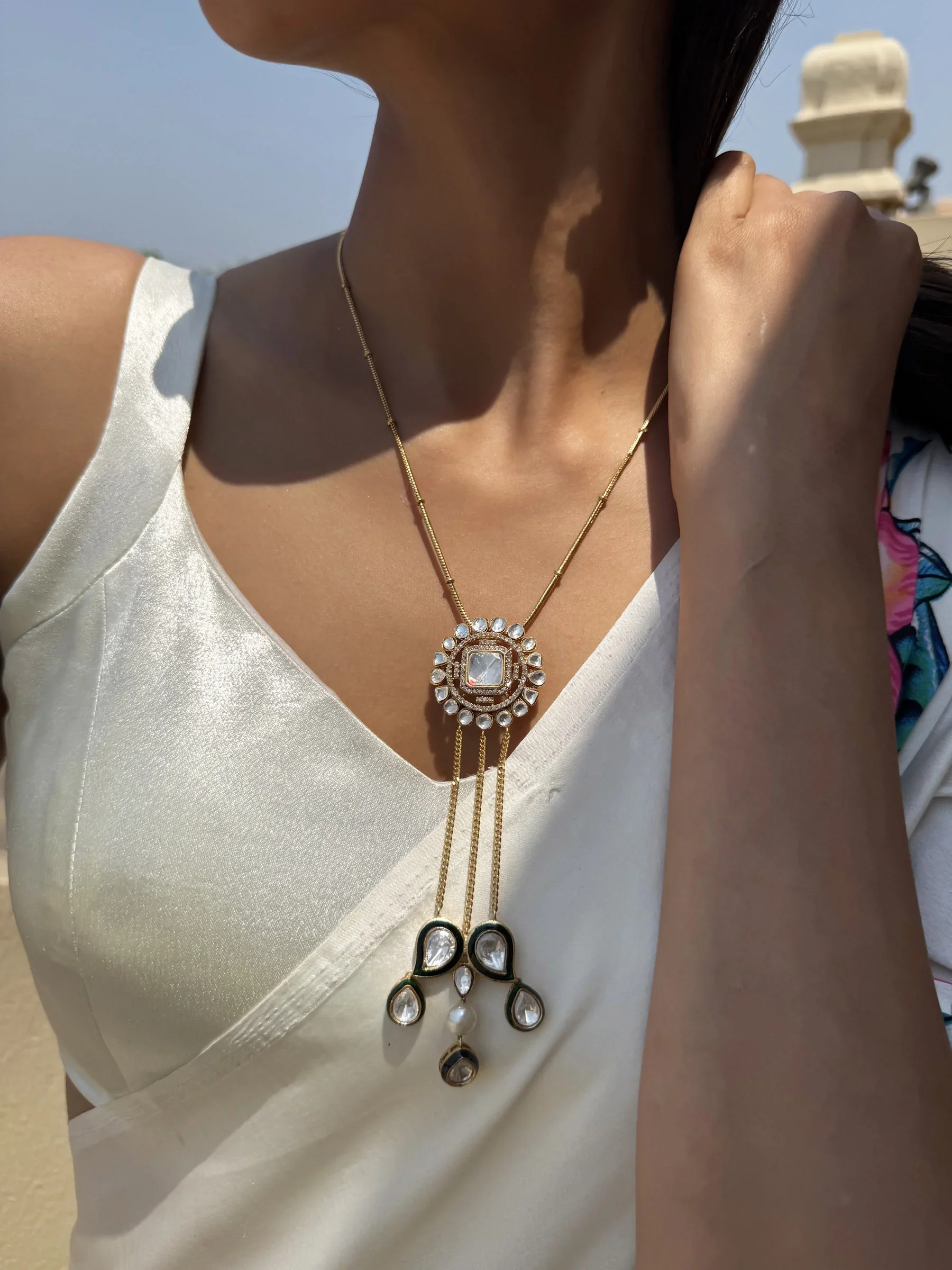 Prakriti Gold Tassel Sp Necklace Set with Earrings - Image 12