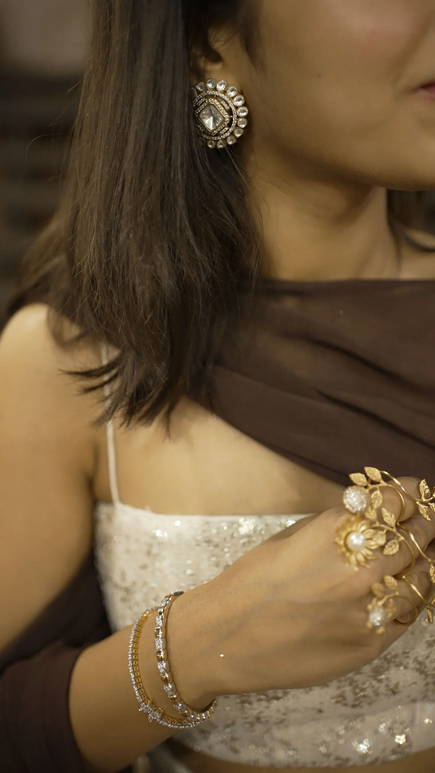 Prakriti Gold Tassel Sp Polki Earrings - Image 11