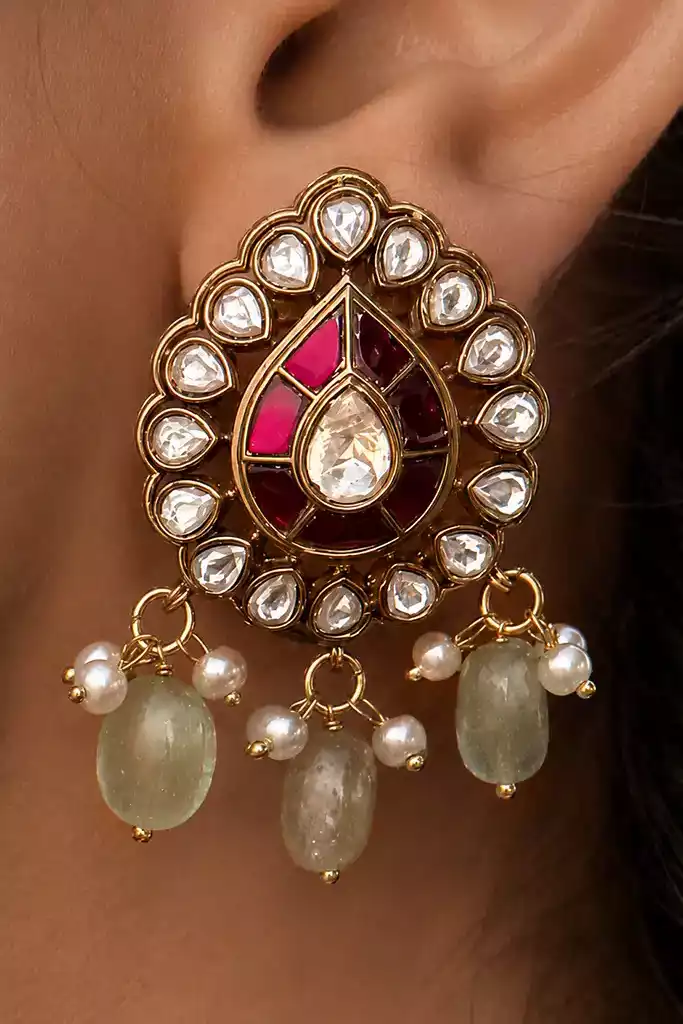 Raagini Kirtan Ruby Teal Polki Choker Set - Image 7