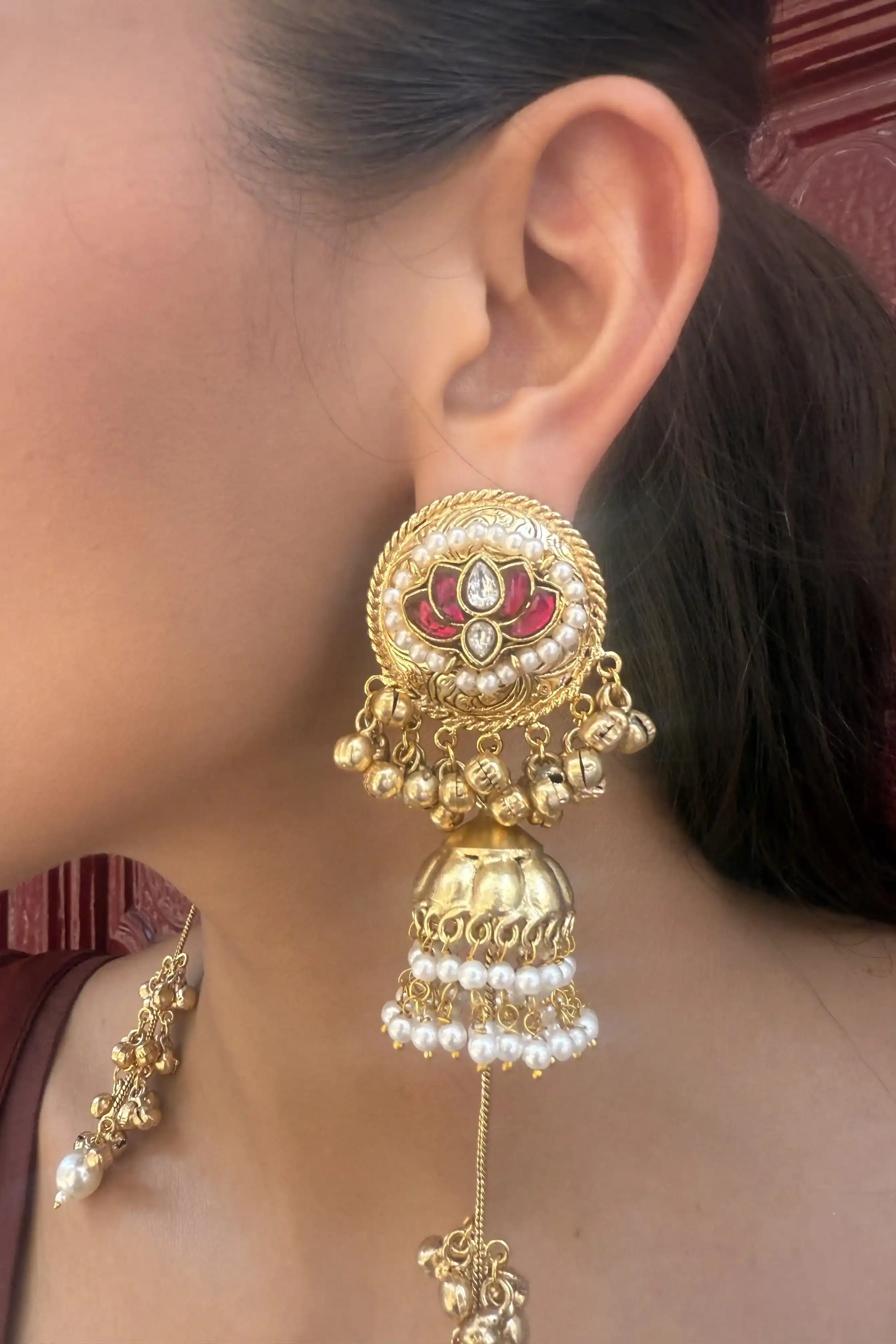 Raha Bell Tassel Polki Jhumka - Image 4