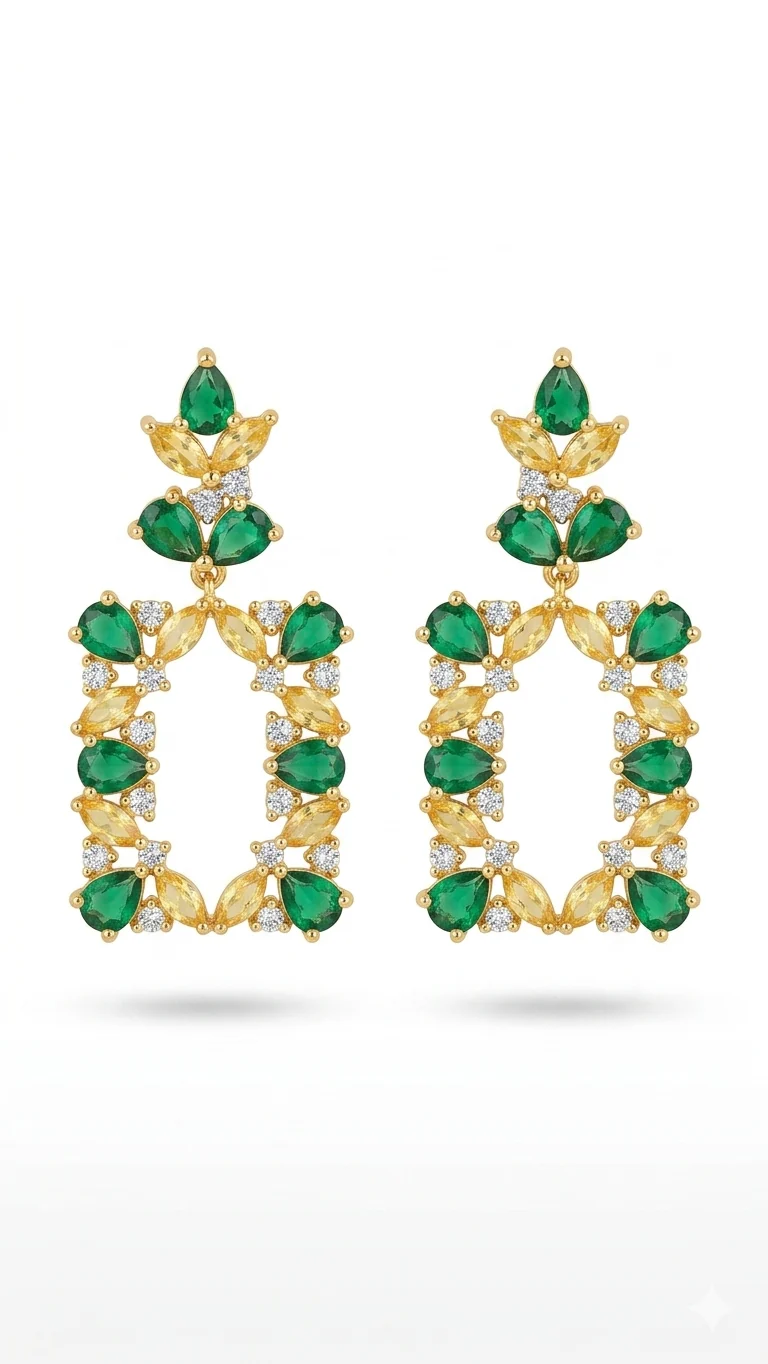 Regal Emerald Open-Frame Drop Earrings