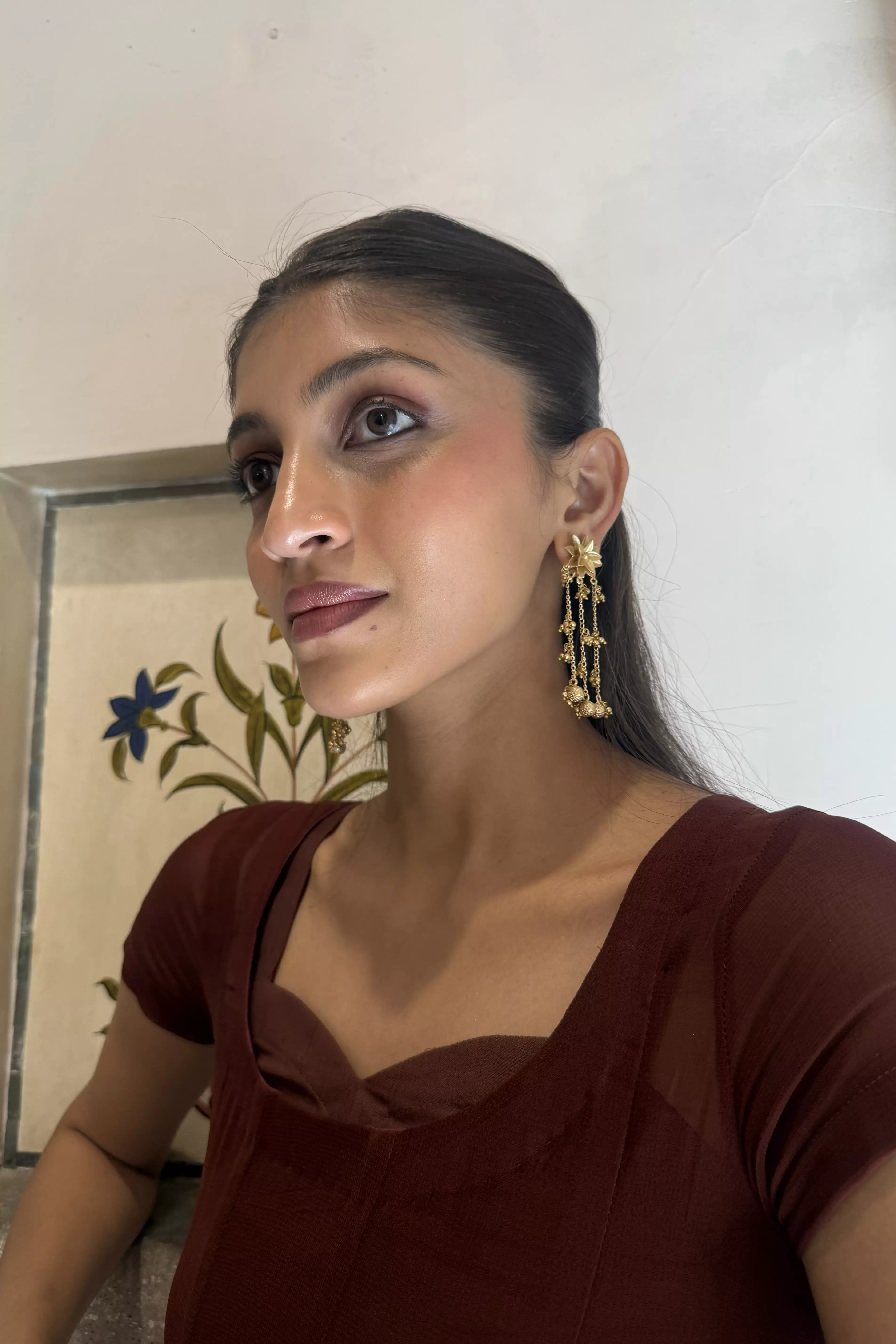 Rima Golden Rain Tassel Drop Earrings - Image 2