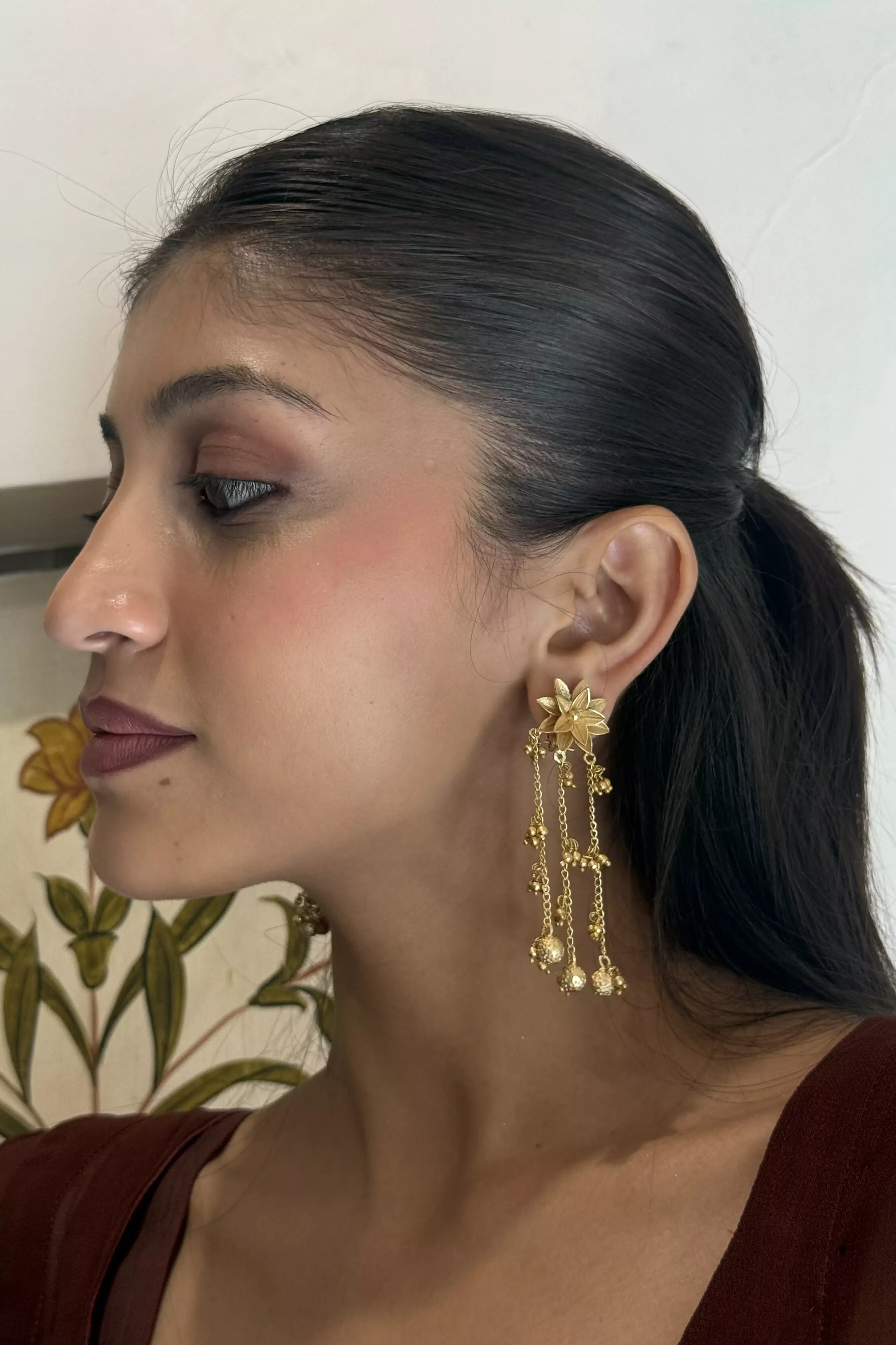 Rima Golden Rain Tassel Drop Earrings - Image 3