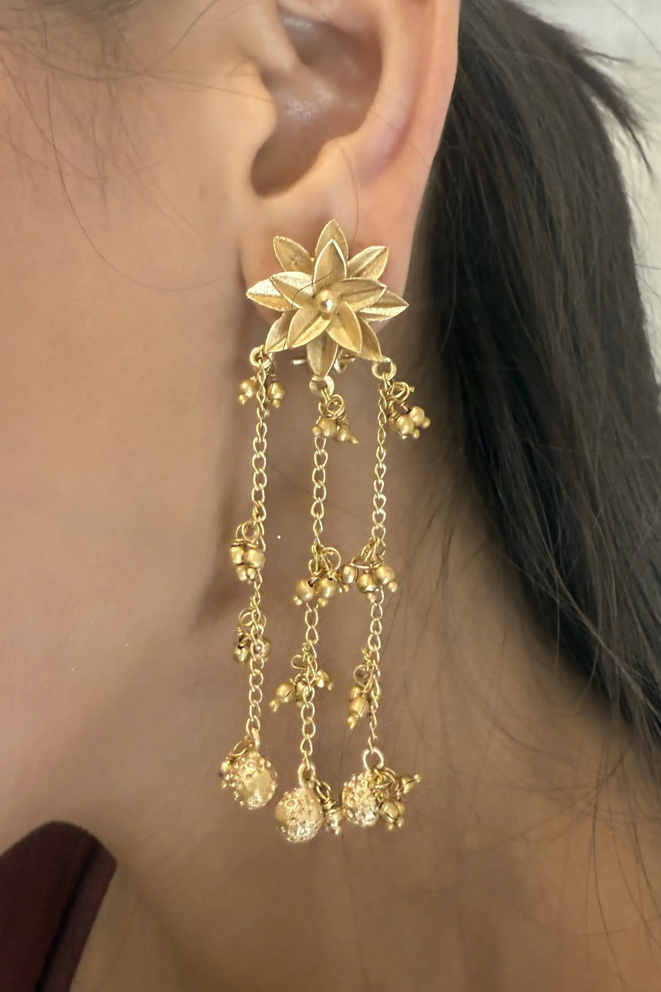 Rima Golden Rain Tassel Drop Earrings - Image 4