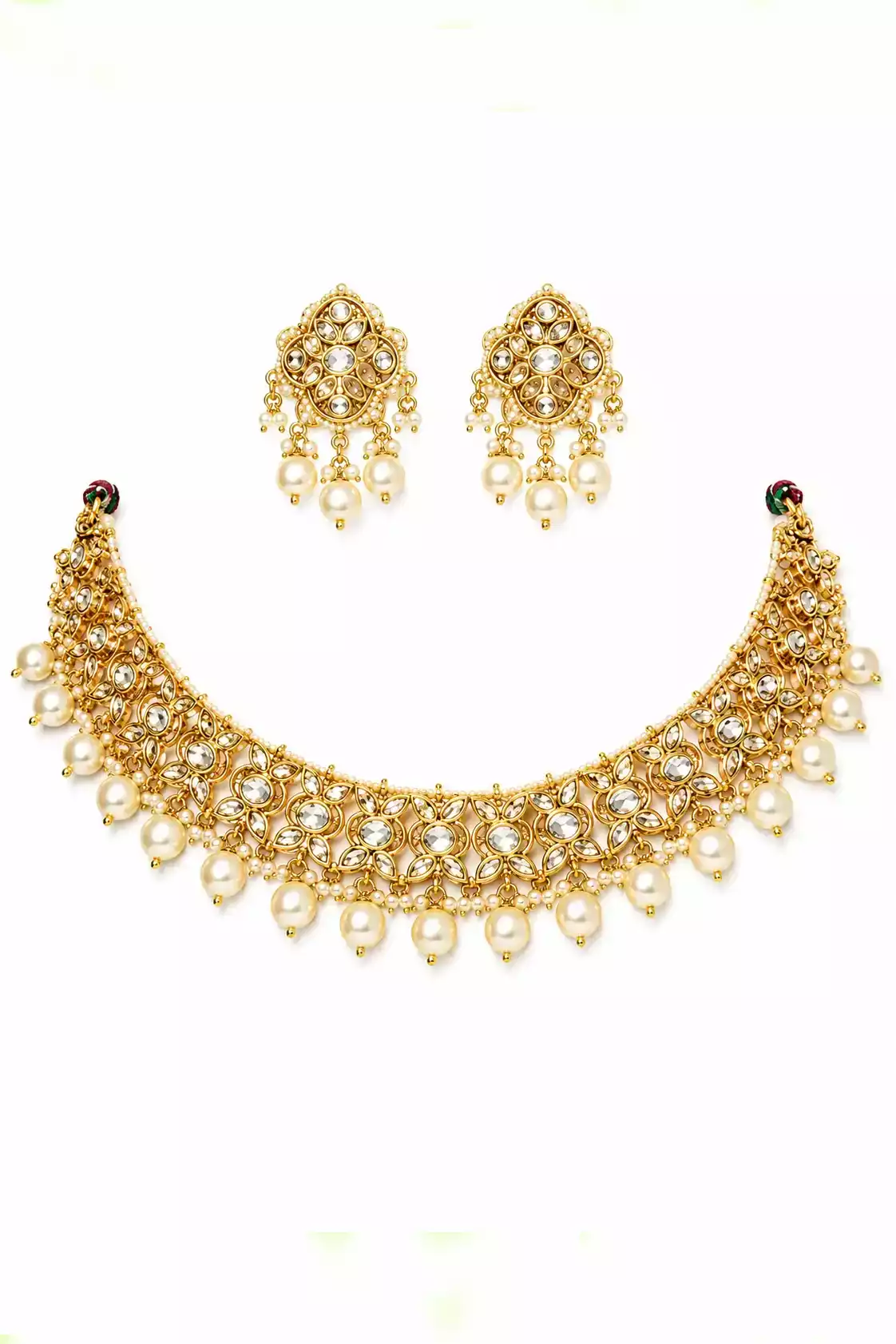 Ria Moti Kundan Pearl Choker Set with Jhumkas