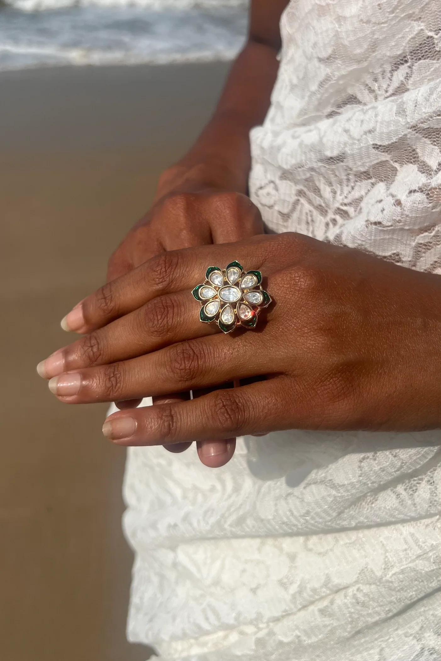 Riya Eight Petal Polki Ring - Image 2