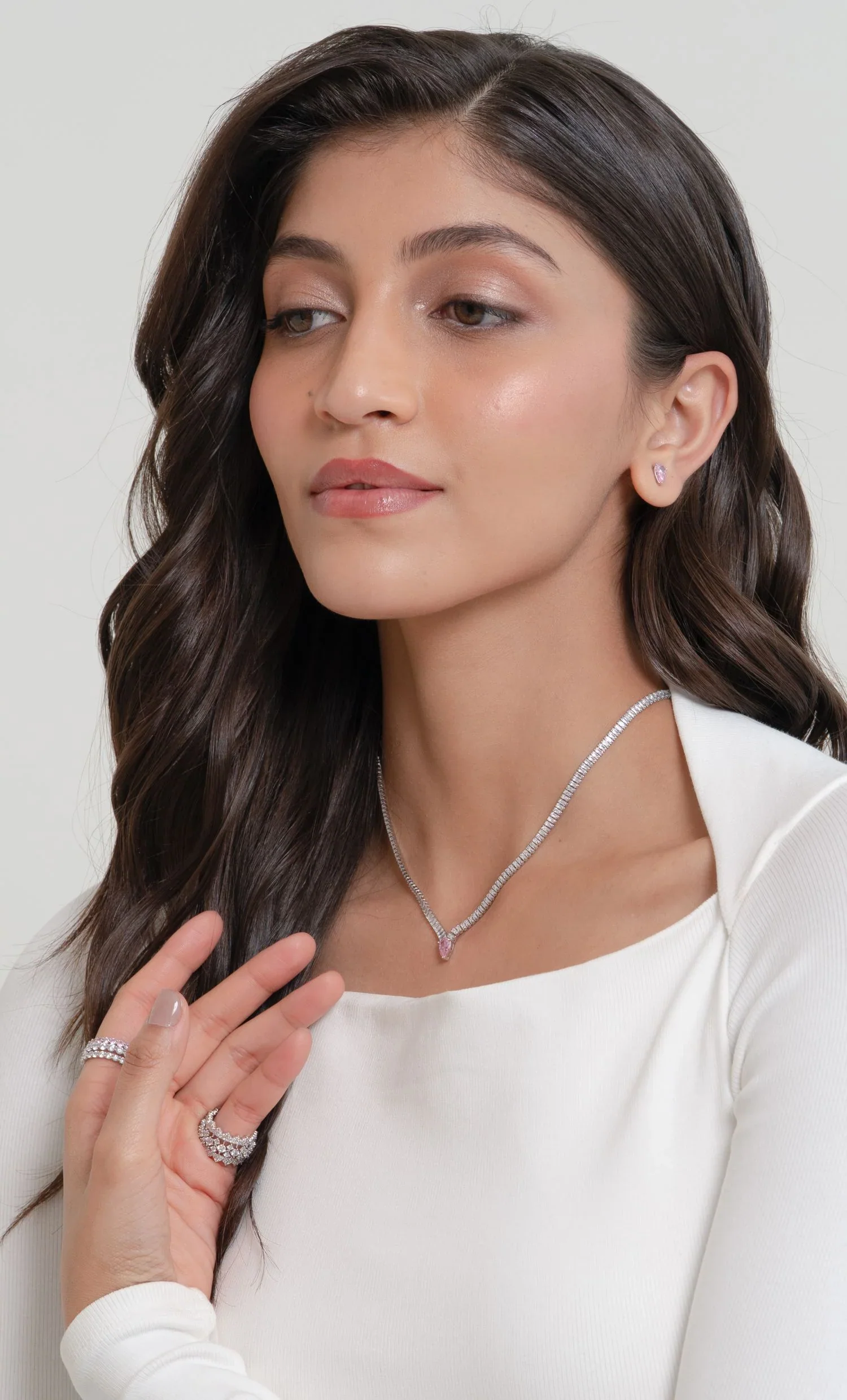 Rosé Drop Diamond Necklace Set - Image 3