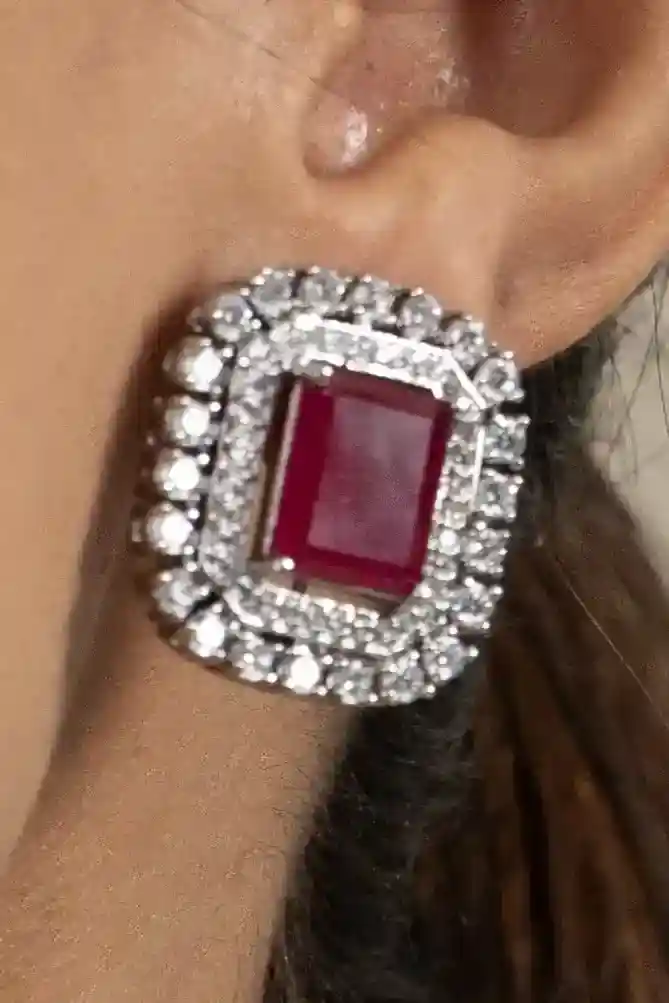 Ruby Cushion Halo Necklace Set - Image 3