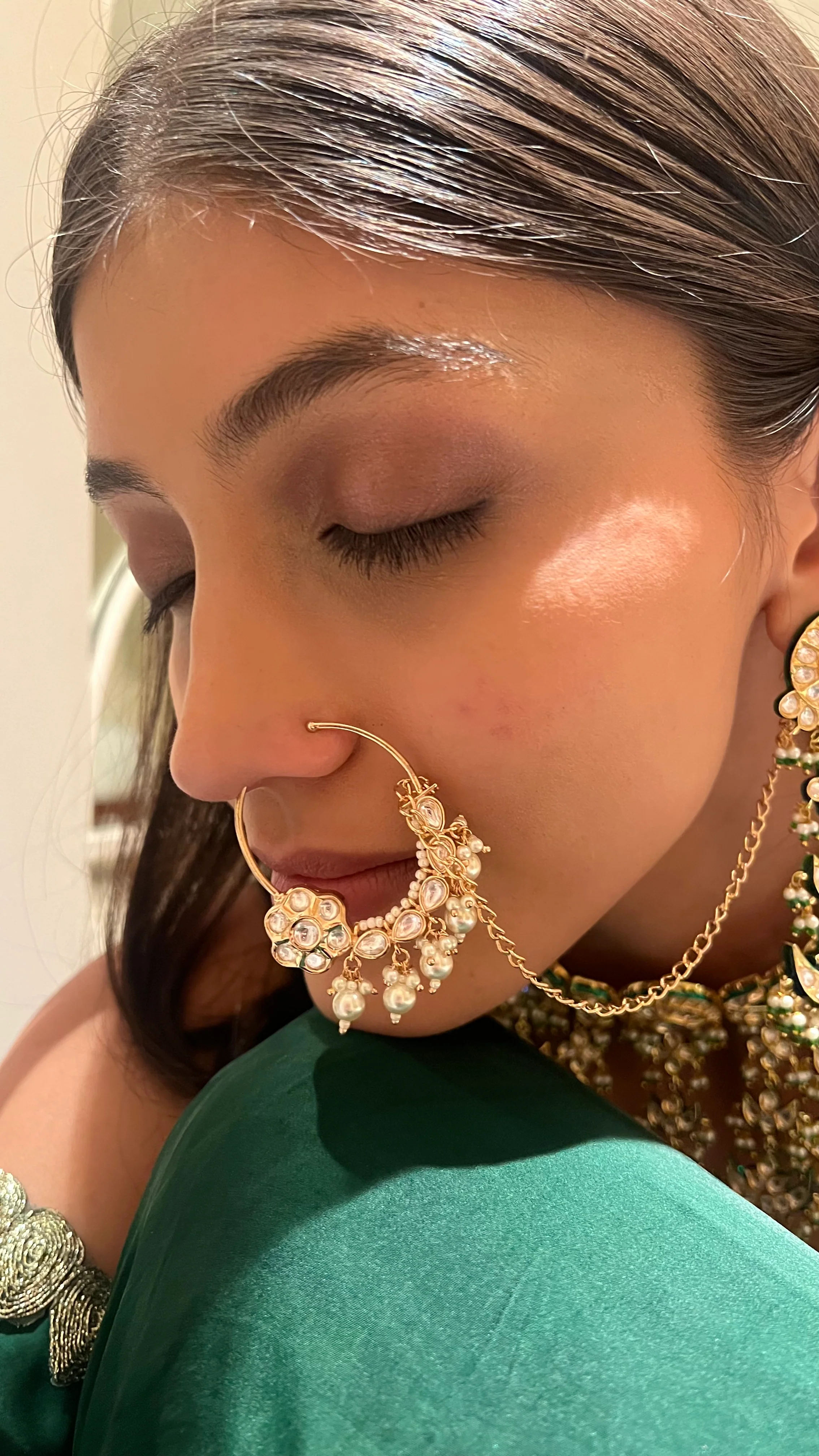 Sadhika Semi Precious Pearl Polki Nathani - Image 3