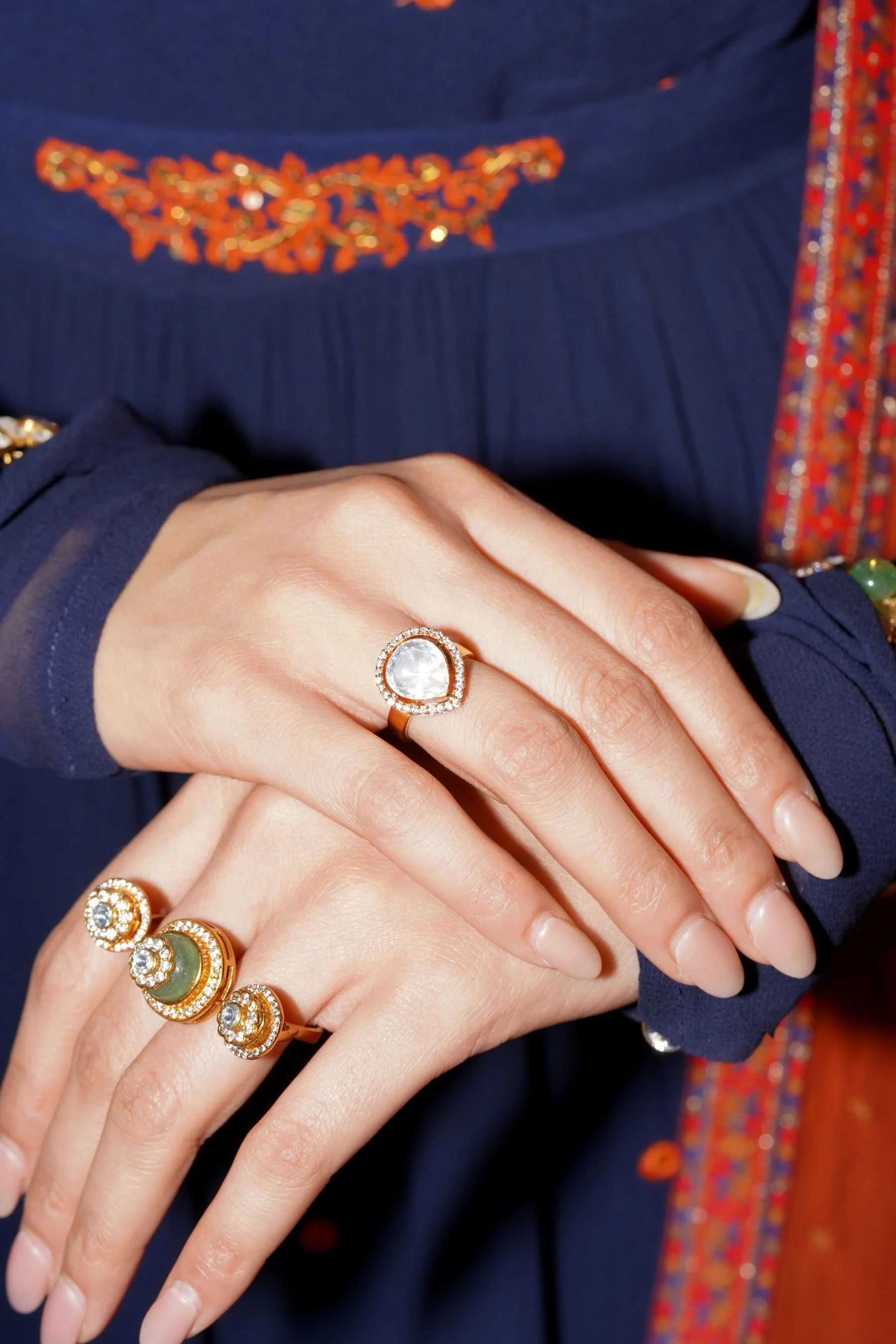 Sagarika Green Circular Crystal Sp Ring Set - Image 2