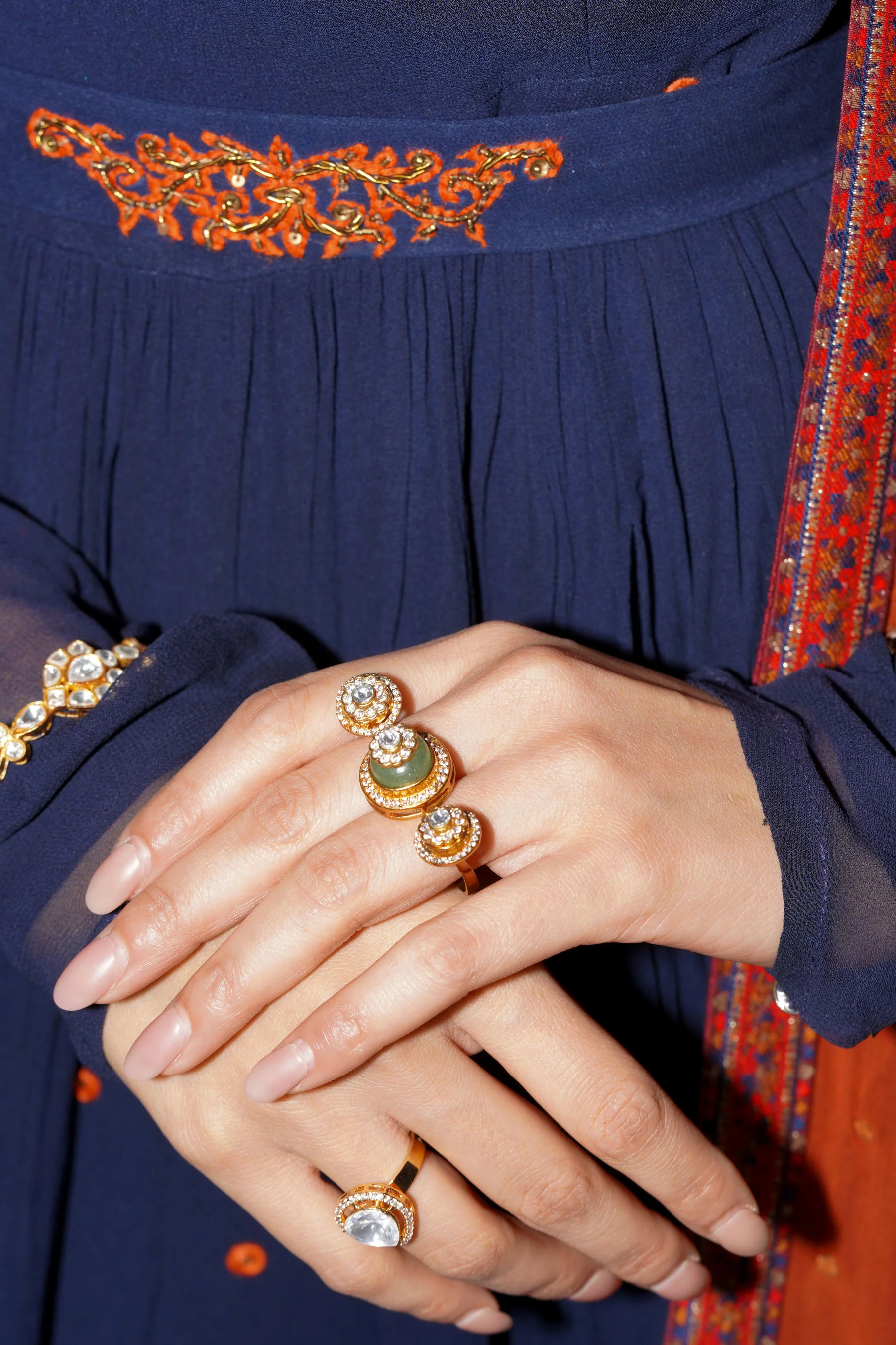 Sagarika Green Circular Crystal Sp Ring Set - Image 3