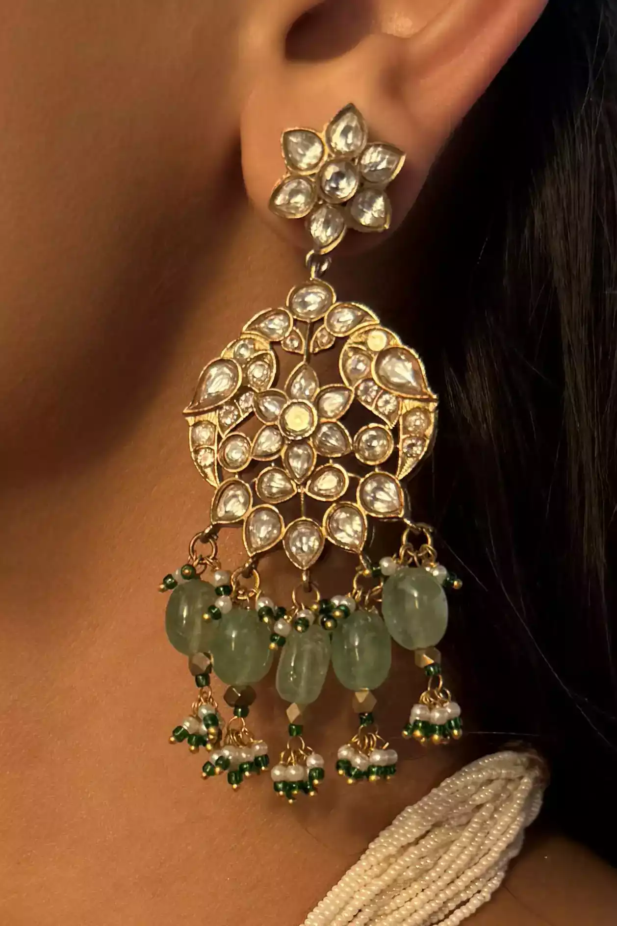 Sakshi River Queen Green Polki Statement Set - Image 3