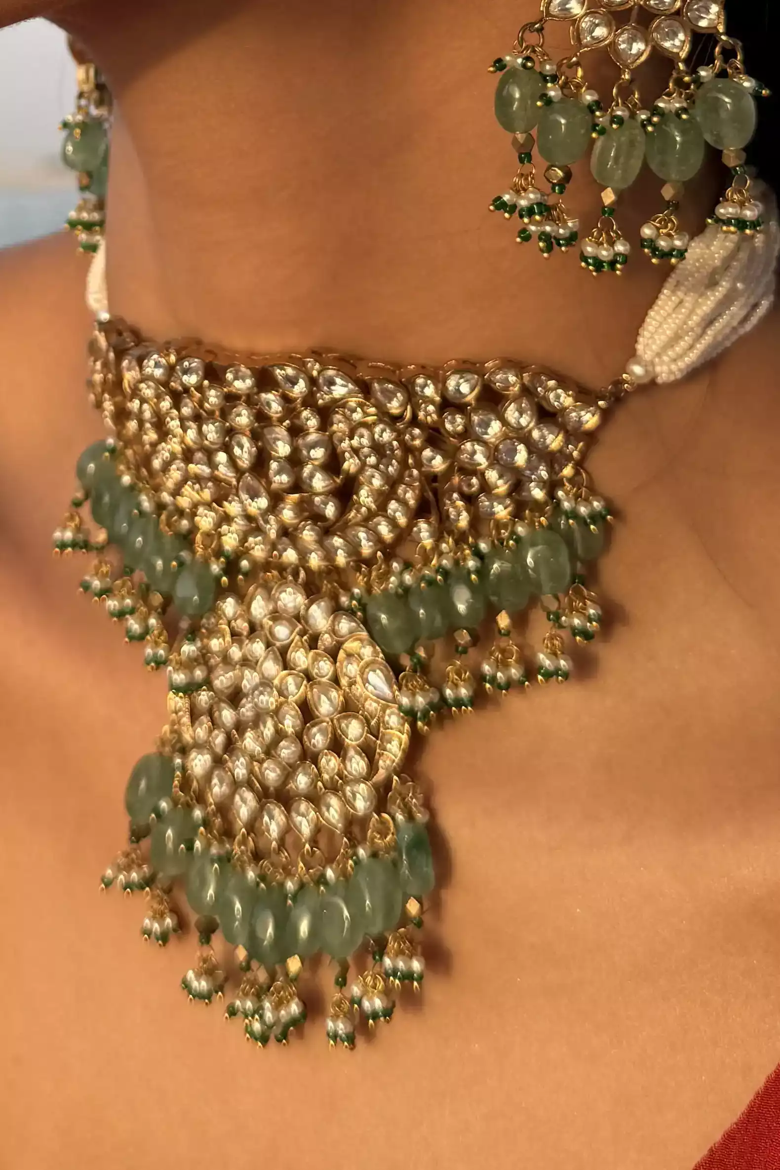 Sakshi River Queen Green Polki Statement Set - Image 4