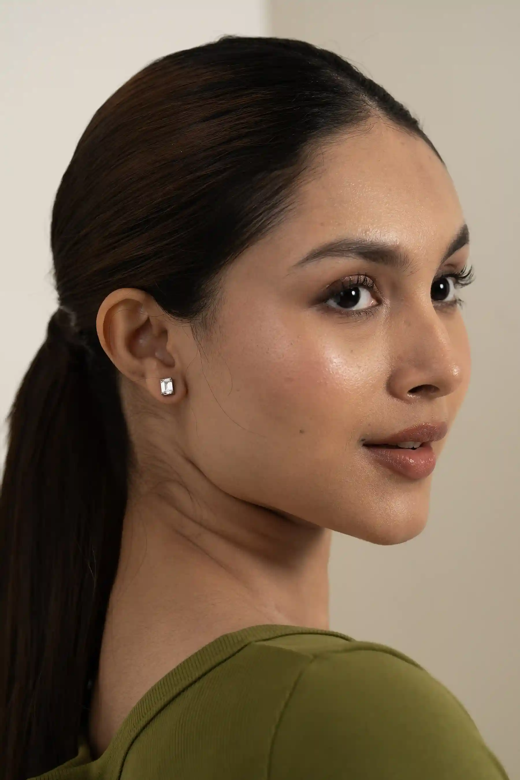 Square Pearl Solitaire Studs - Image 3