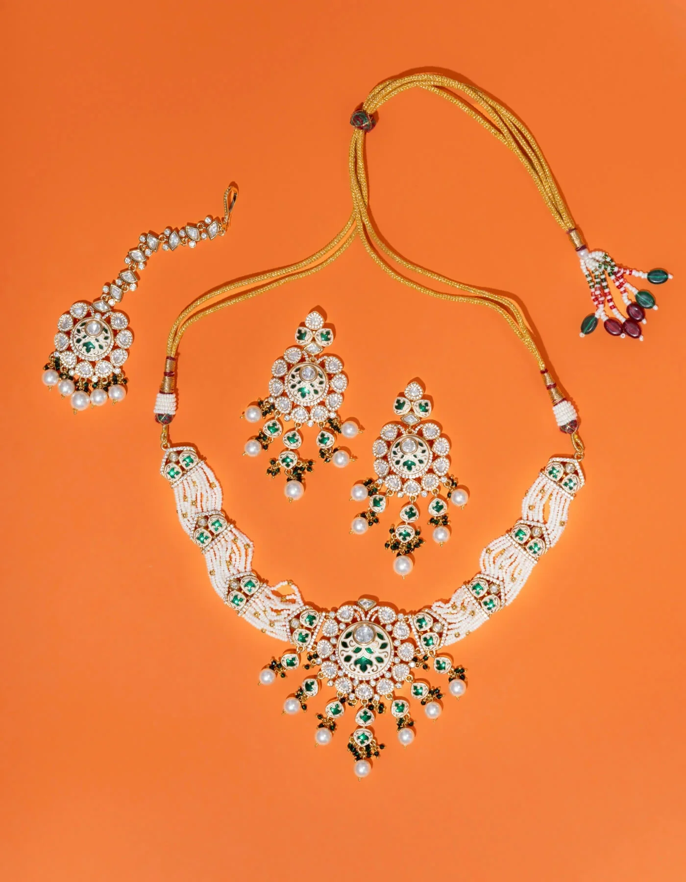 Stunning Faux Polki And Basra Moti Choker With Earring Set - Image 2