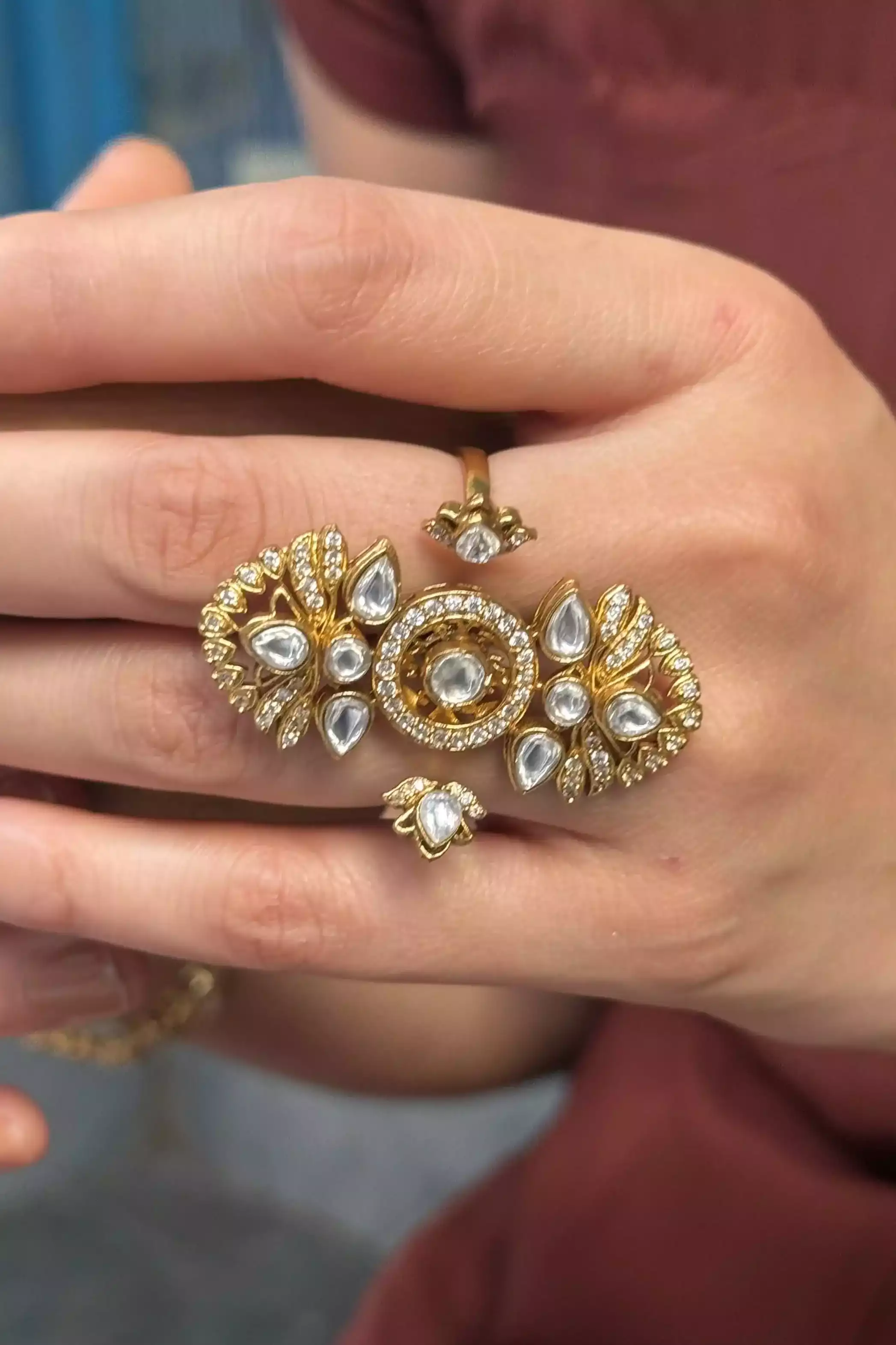 Aarna Sunburst Kundan Cocktail Ring - Image 3