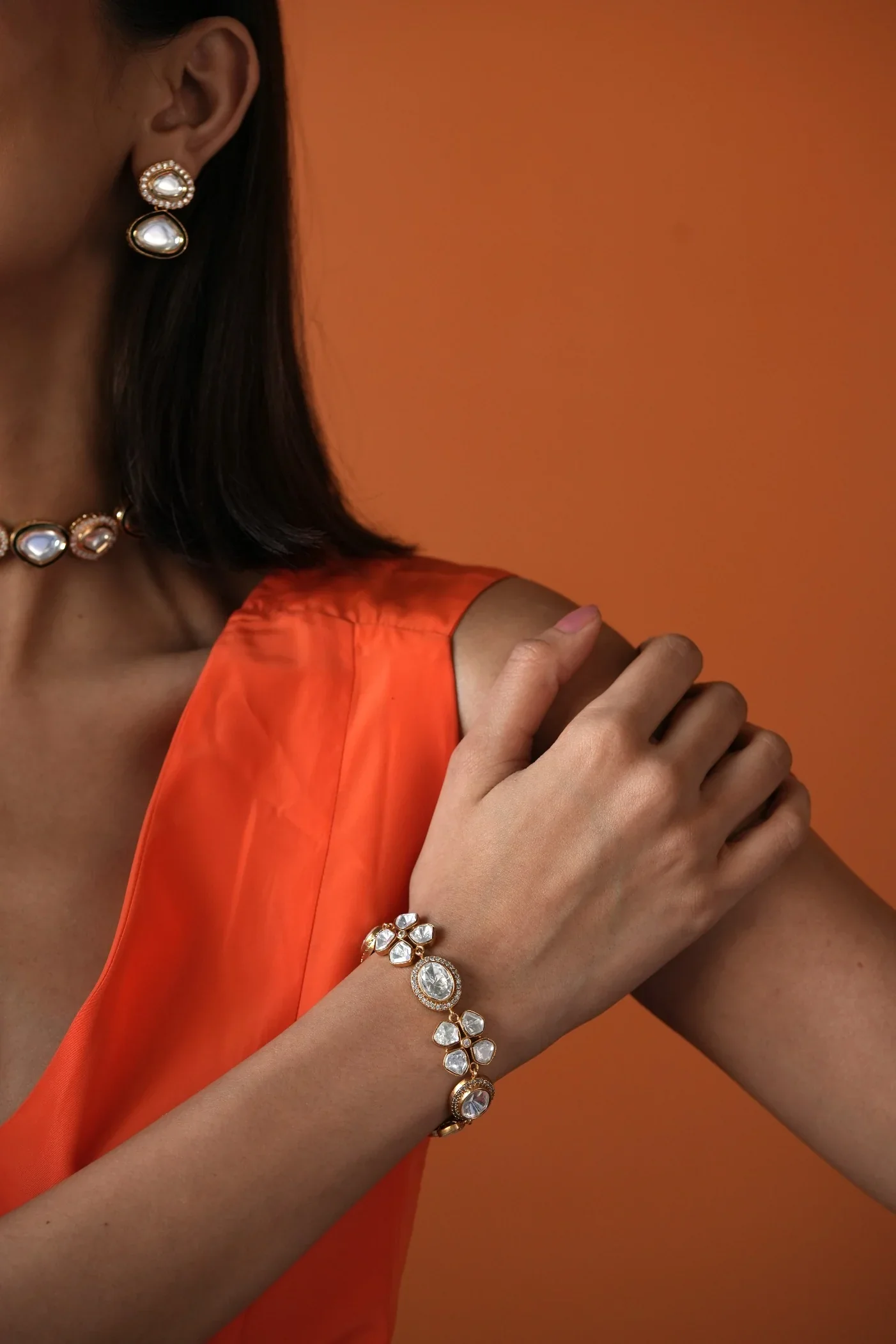 Jaya Three Flower And Oval Polki Loose Bracelet - Image 3