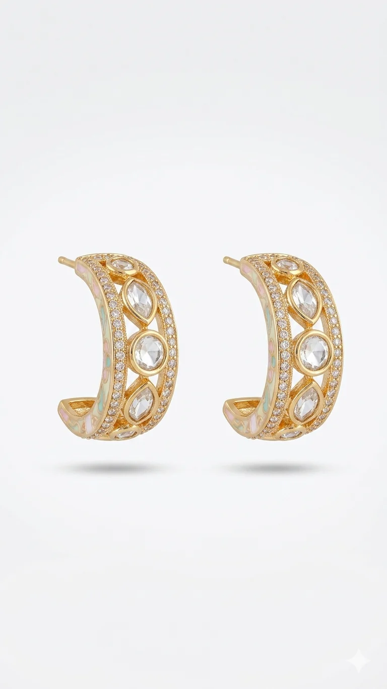 Pastel Meenakari & Crescent Polki Hoops