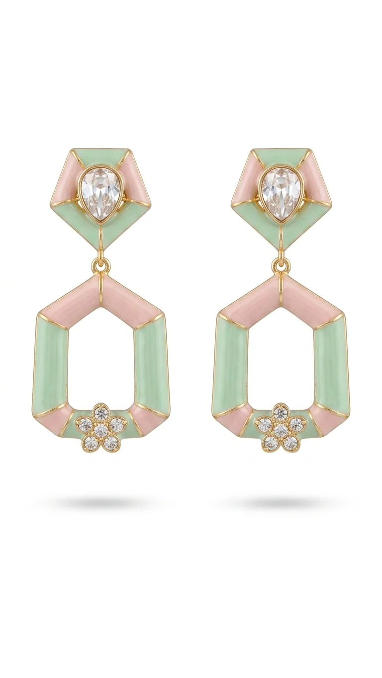 Mint & Blush Meenakari Geometric Polki Danglers