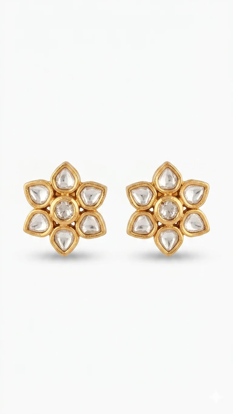 The Petal Bloom Brass Polki Studs