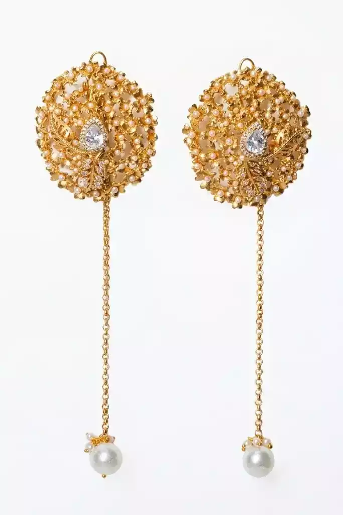 Vidhi Pearl Drop Gold Jali Earrings
