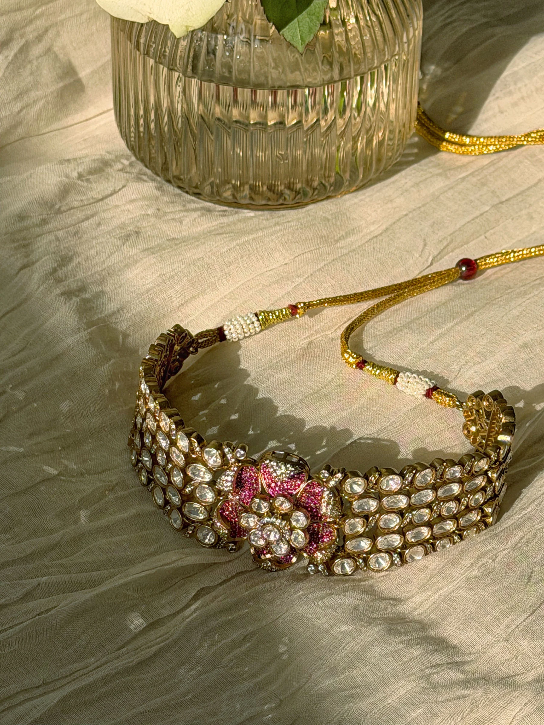 Yashvi Ruby Bead Floral Choker Set - Image 3