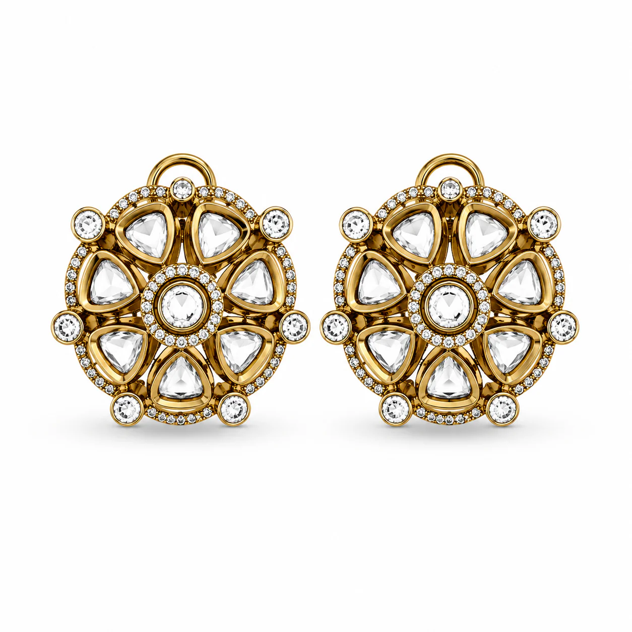 Zarina Polki Floral Halo Stud Earrings