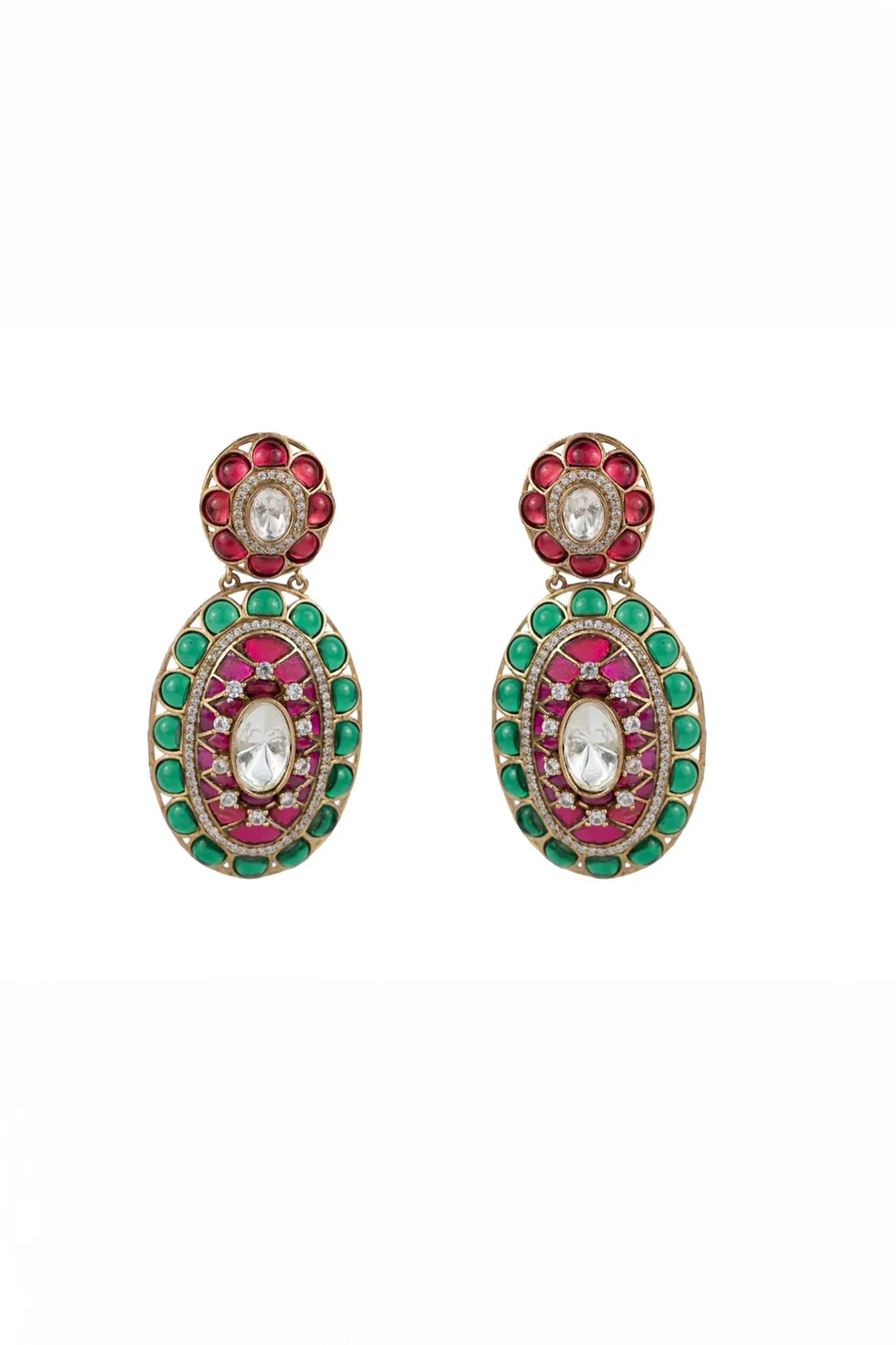 Zivah Pink-Green Floral Multicoloured Stones SP Polki