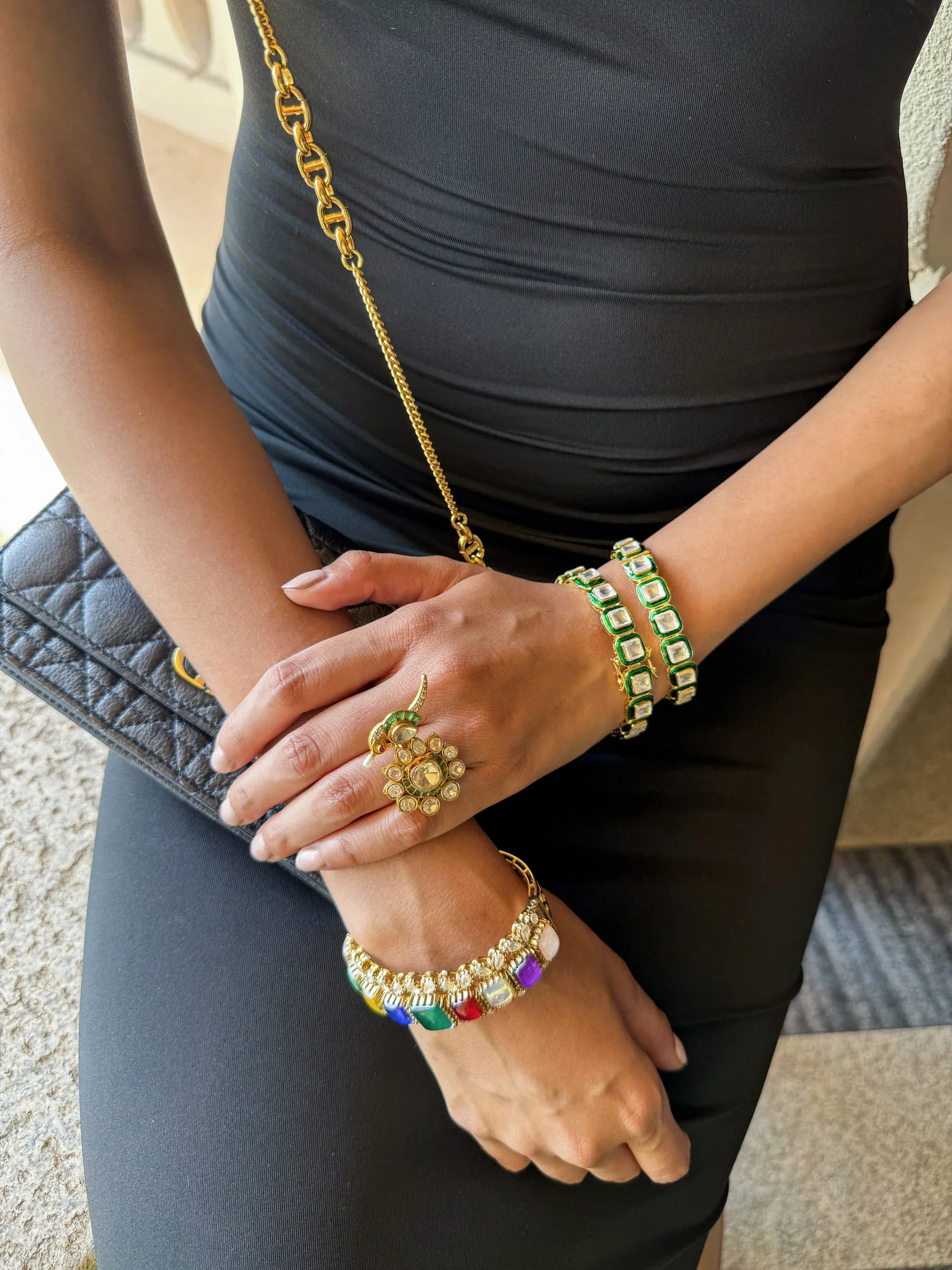 Zivah Pink-Green Floral Multicoloured Stones SP Polki - Image 11