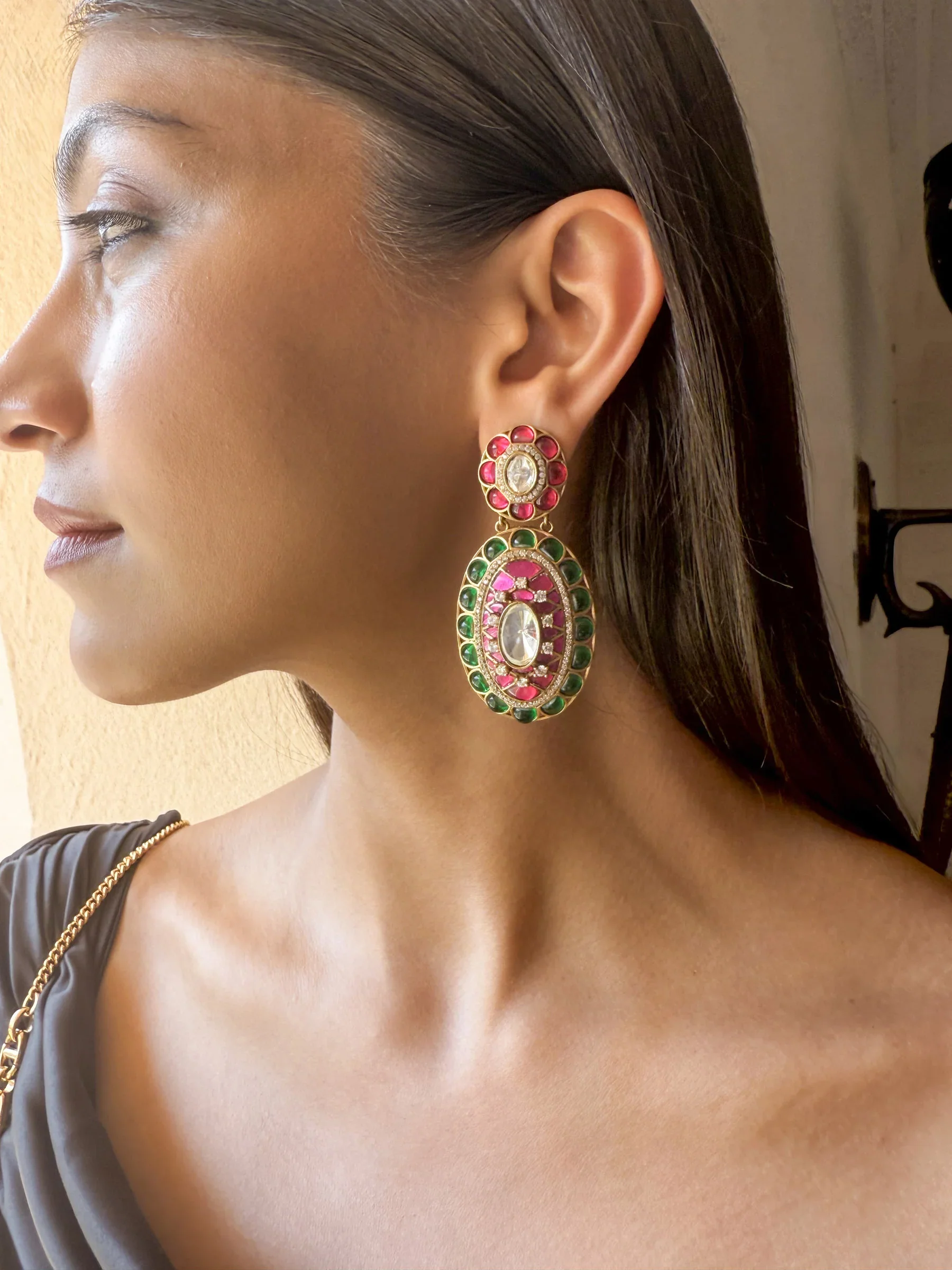 Zivah Pink-Green Floral Multicoloured Stones SP Polki - Image 7